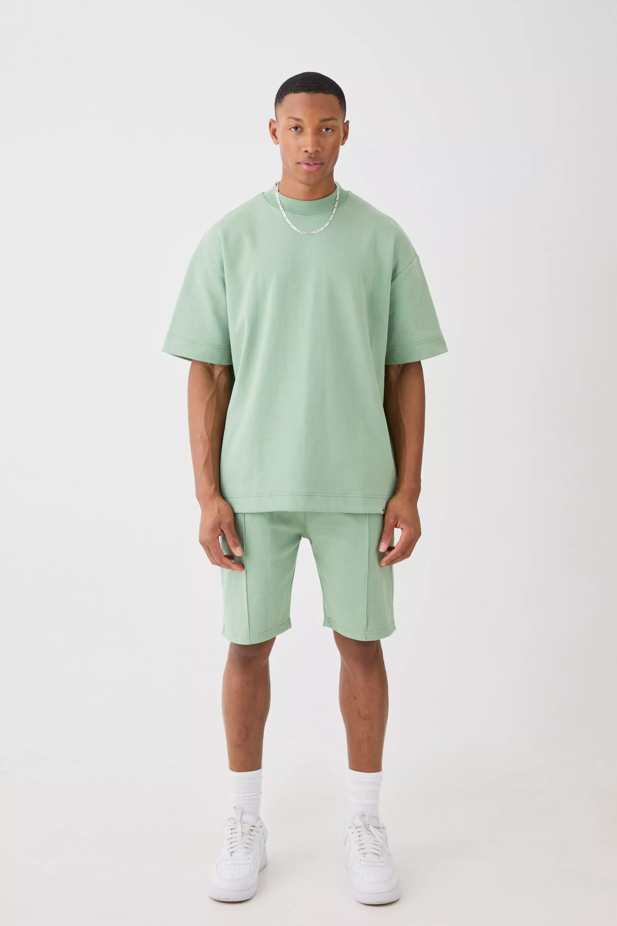 Sage Green Overisized T-shirt & Short Interlock Set