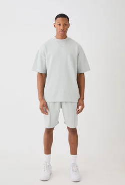 Grey Overisized T-shirt & Short Interlock Set