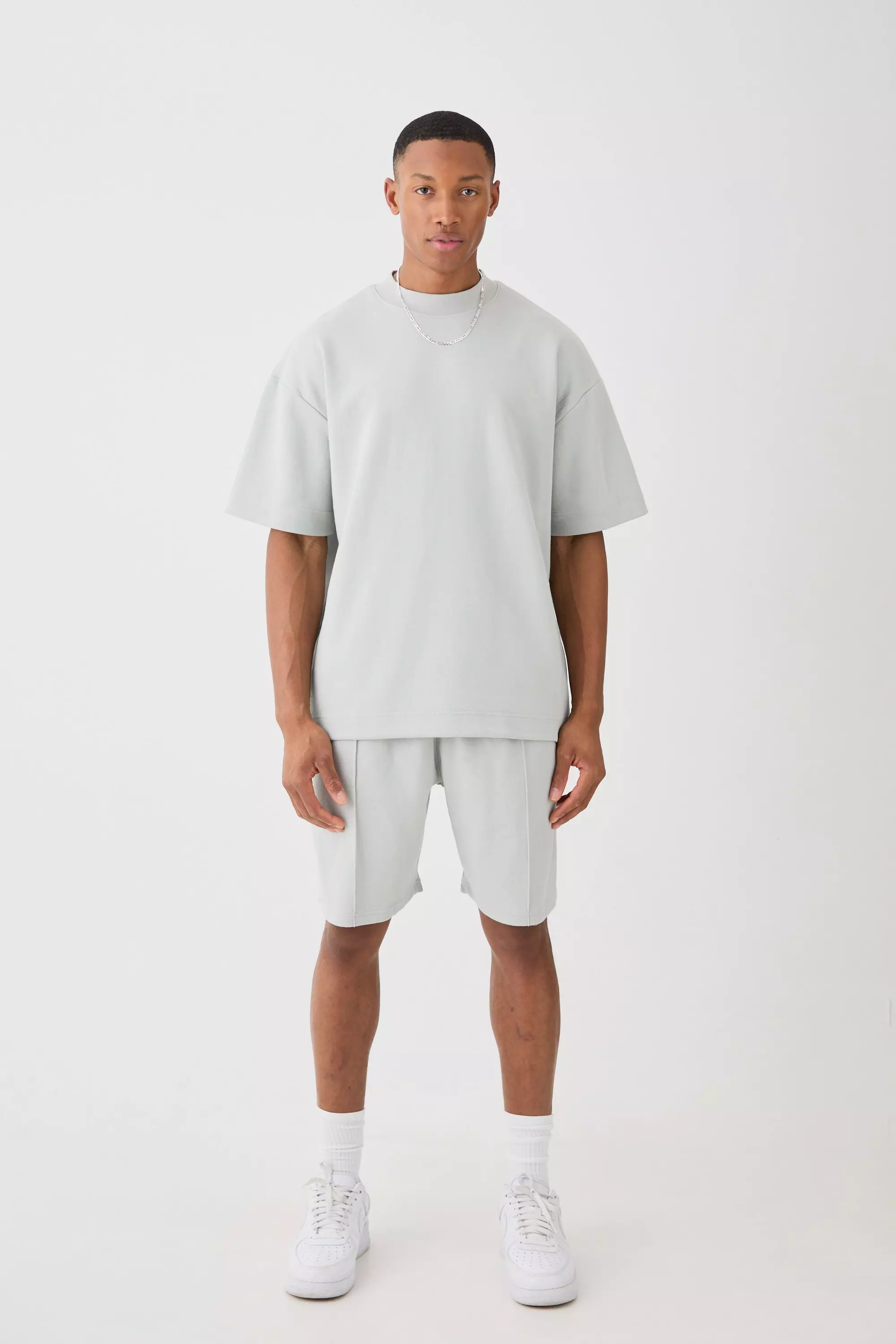 Overisized T-shirt & Short Interlock Set Light grey