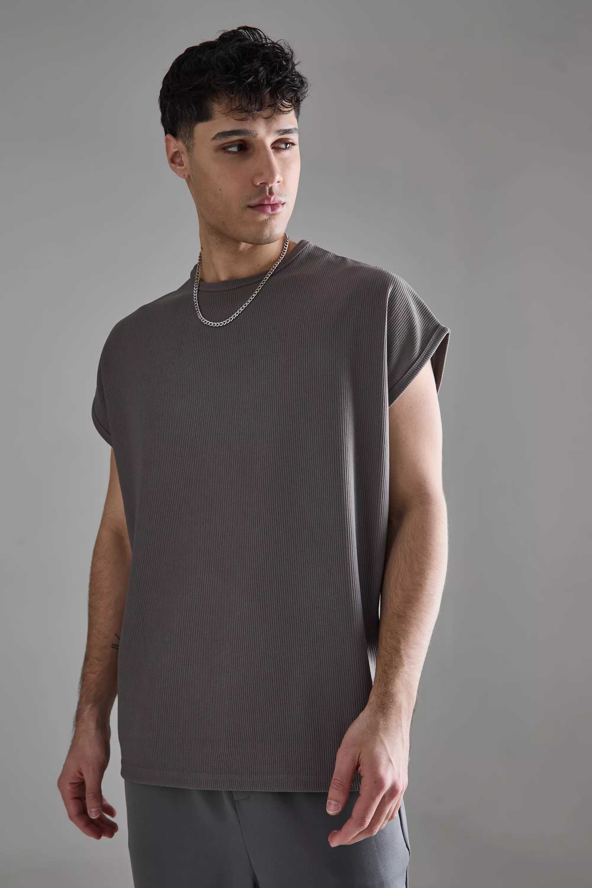 Batwing Ottoman Rib T-Shirt Charcoal