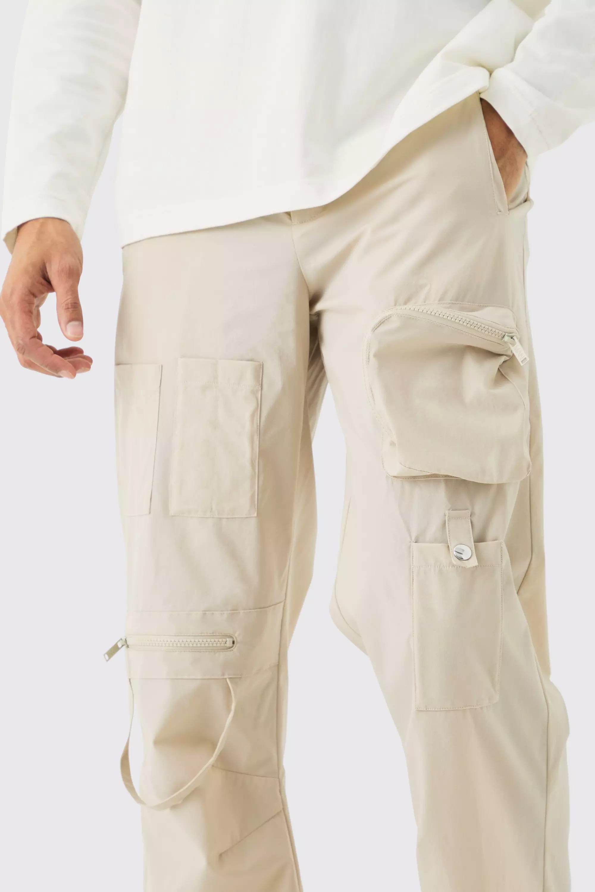 Pantalon cargo large à poches multiples, Stone autre image