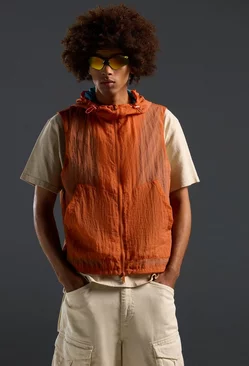 Orange Sheer Ripstop Hooded Utility Vest