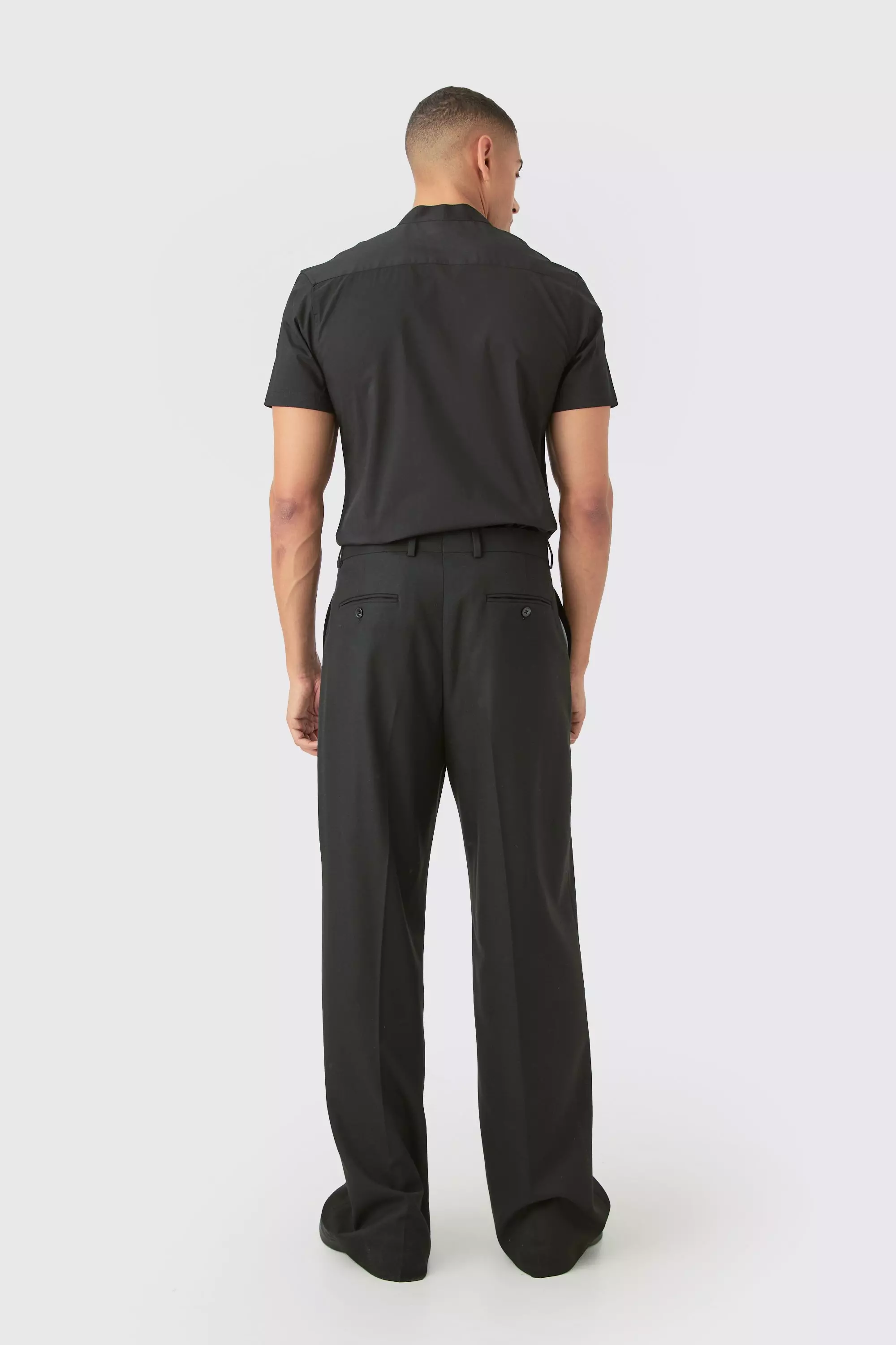 Kurzärmlig Slim-Fit Grandad-Hemd, Black alternatives Bild