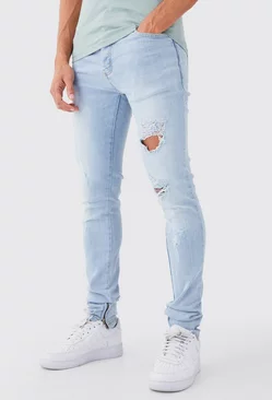 Blue Mens Skinny Stretch Stacked All Over Slash Jeans