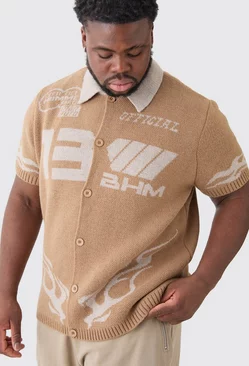 Plus Knitted Moto Shirt In Taupe Taupe