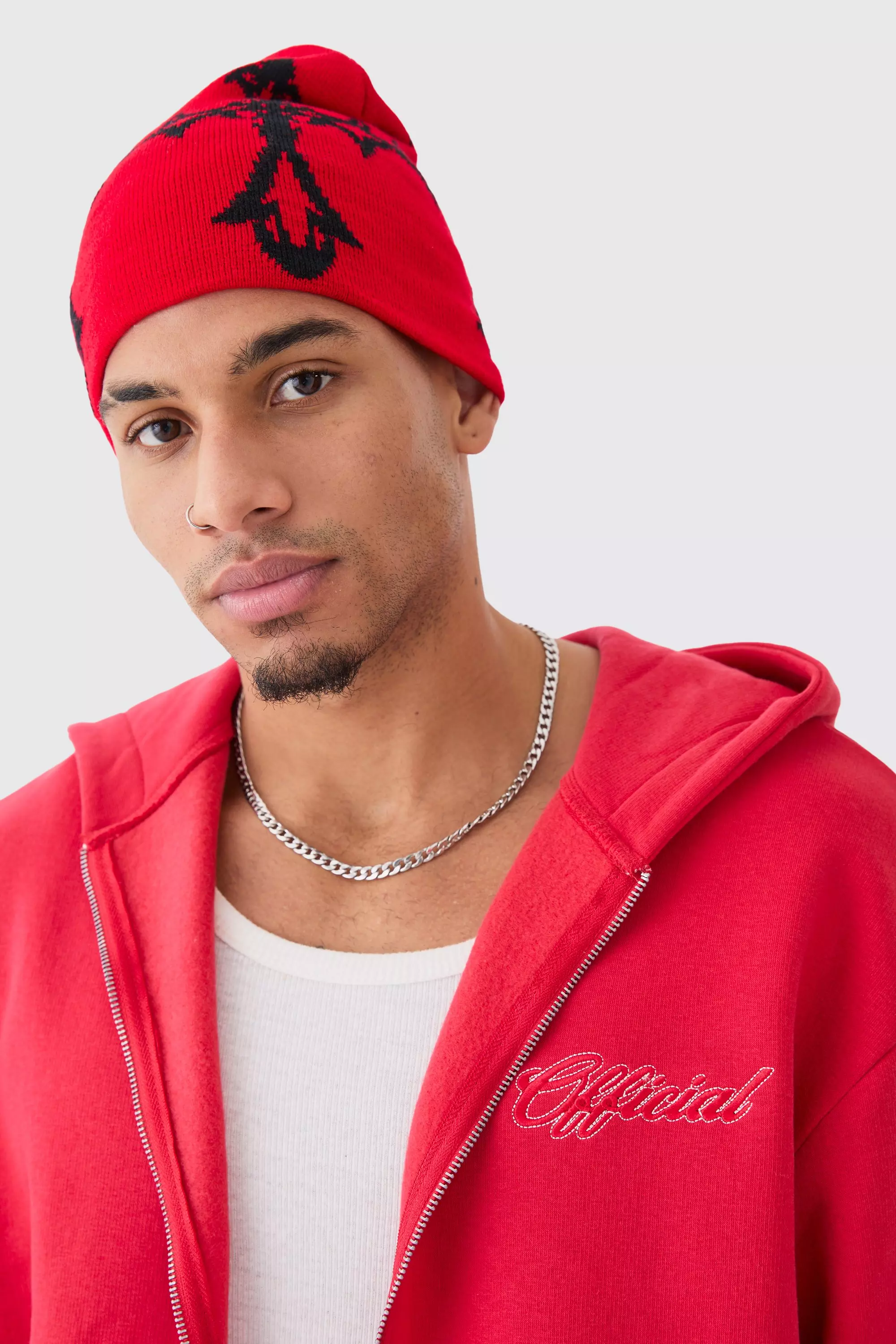 Gothic Cross Graphic Beanie Red