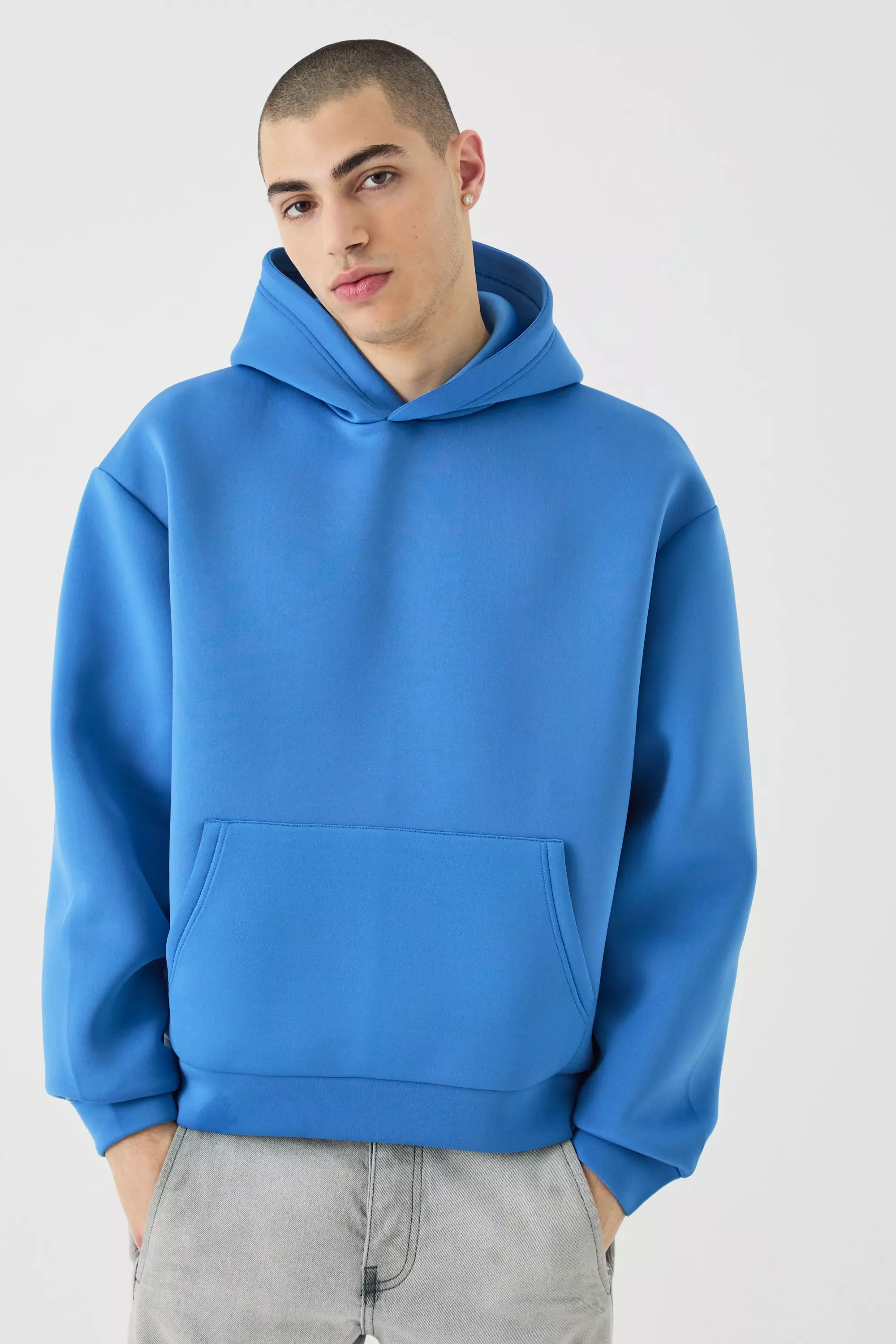 Oversized Boxy Bonded Scuba Hoodie Cobalt