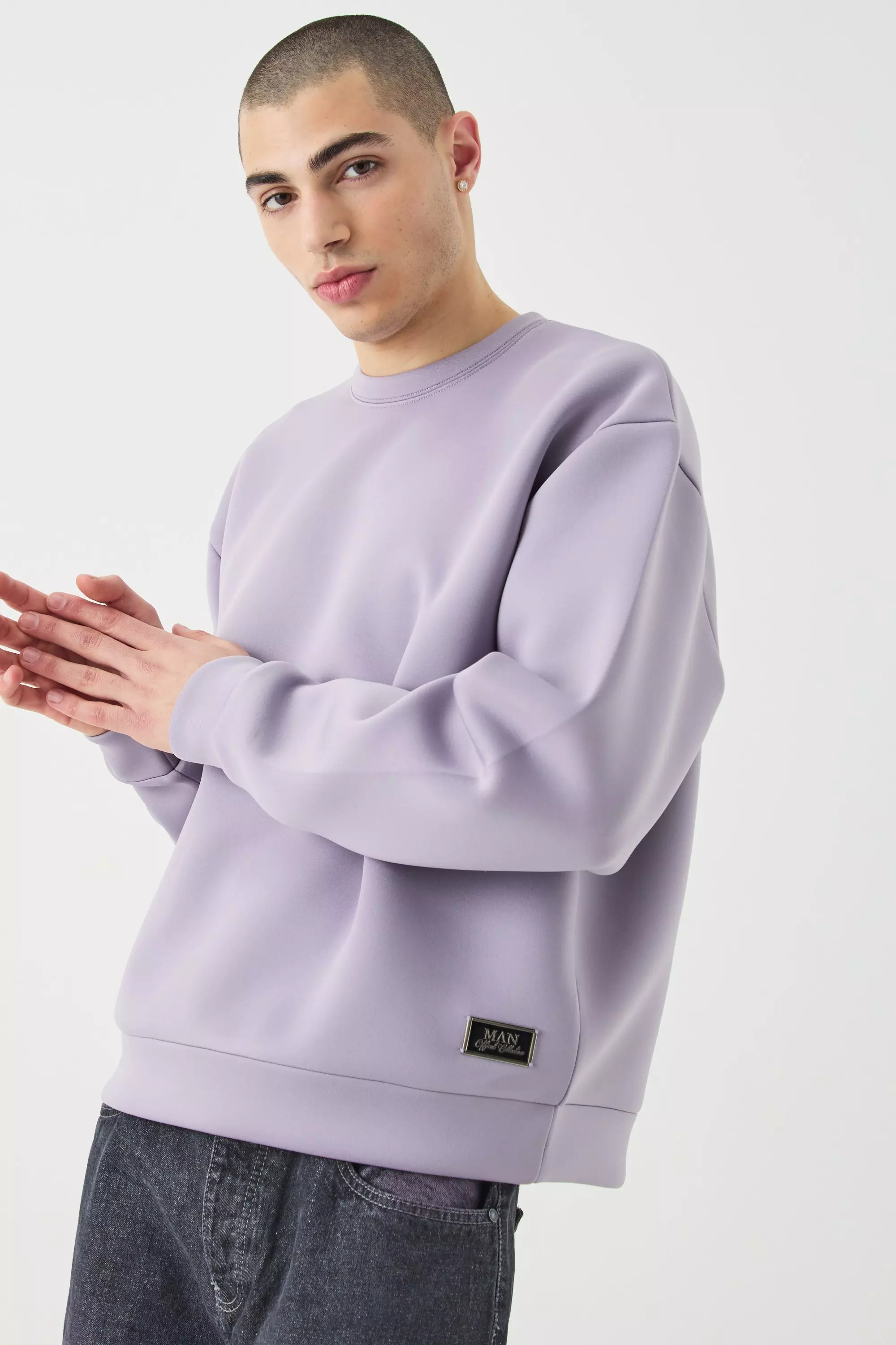 Oversized Boxy Bonded Scuba Sweatshirt Purple