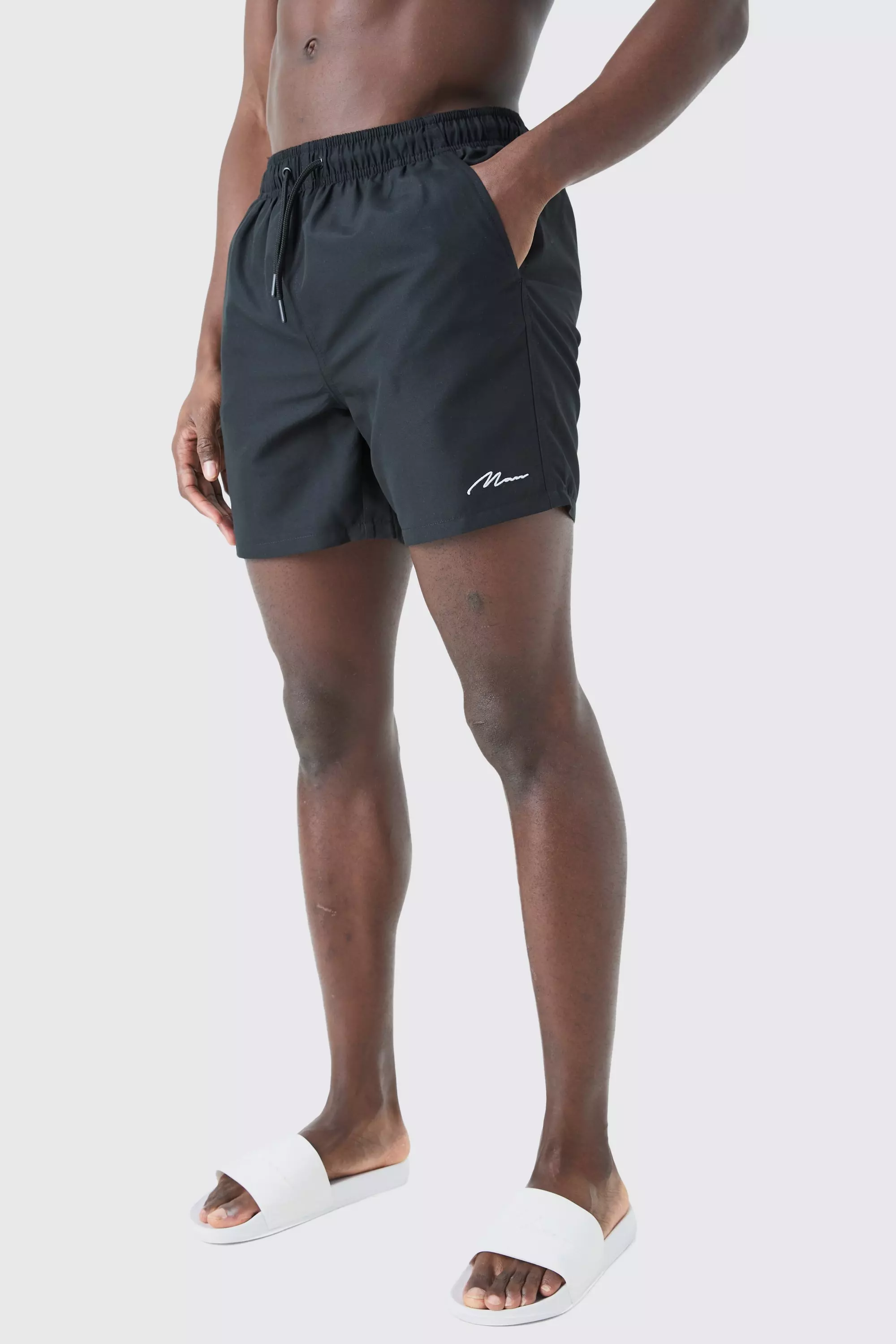 Man Signature Mid Length Swim Trunks Black