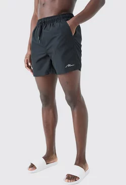 Black Man Signature Mid Length Swim Short