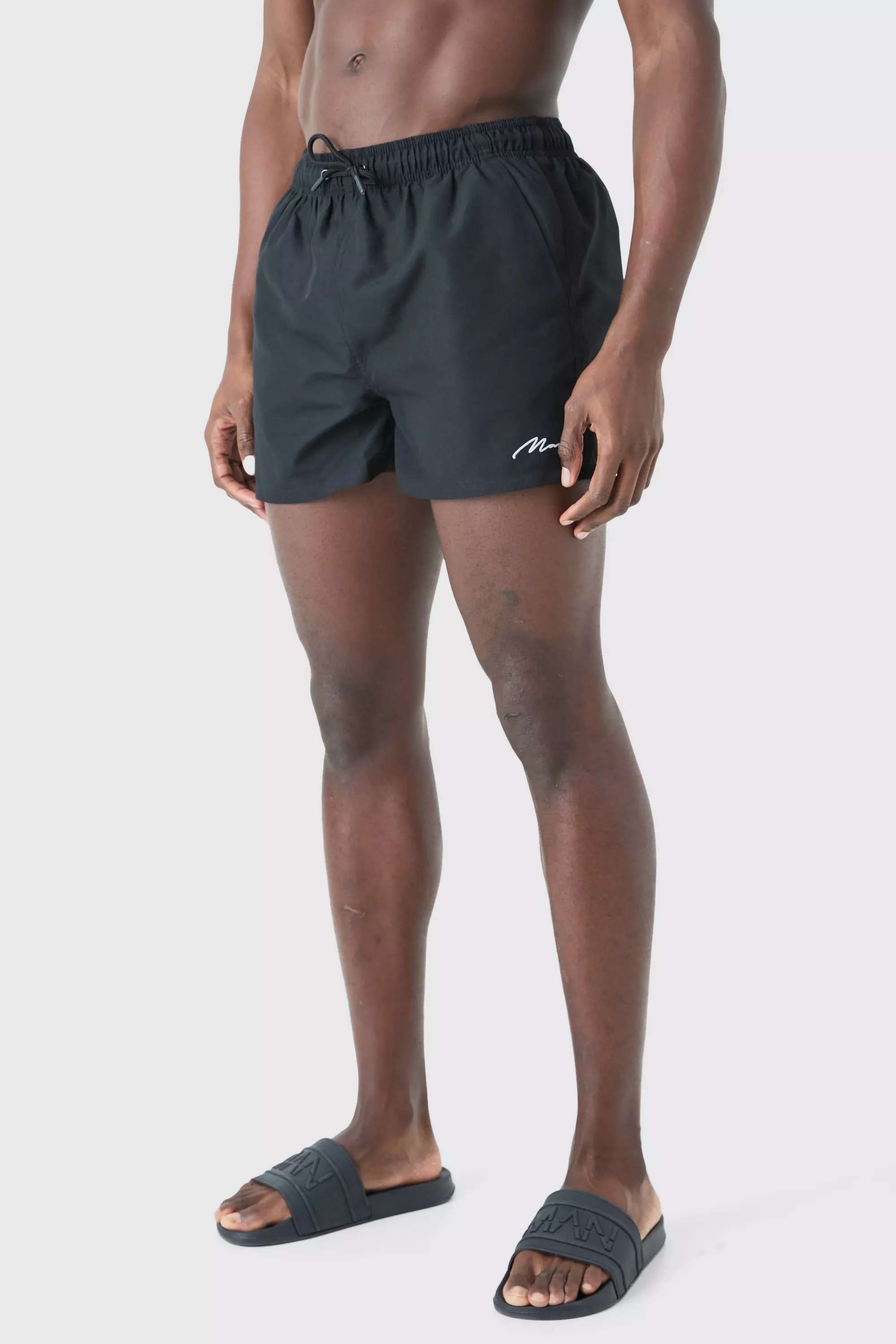 Man Signature Short Length Swim Trunks Black