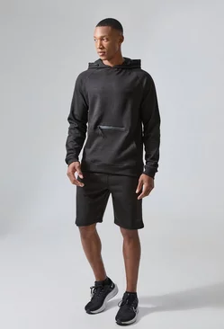 Man Active Tech Hoodie And Shorts Set Black