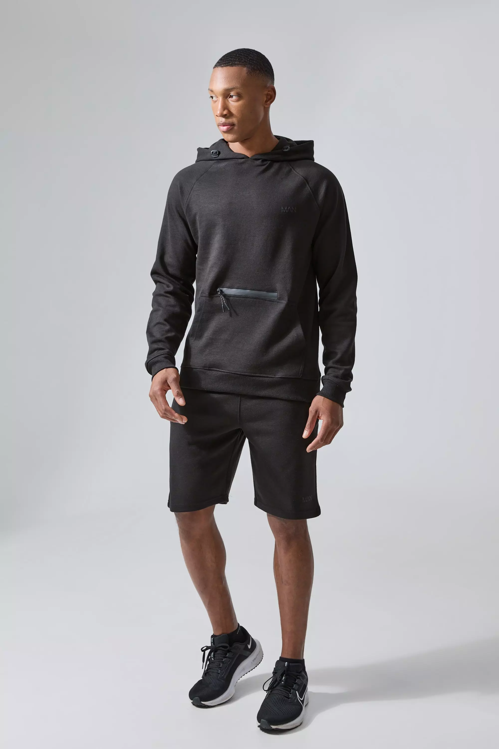 Man Active Tech Hoodie And Shorts Set Black