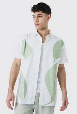 Short Sleeve Oversized Poplin Leaf Applique Shirt White