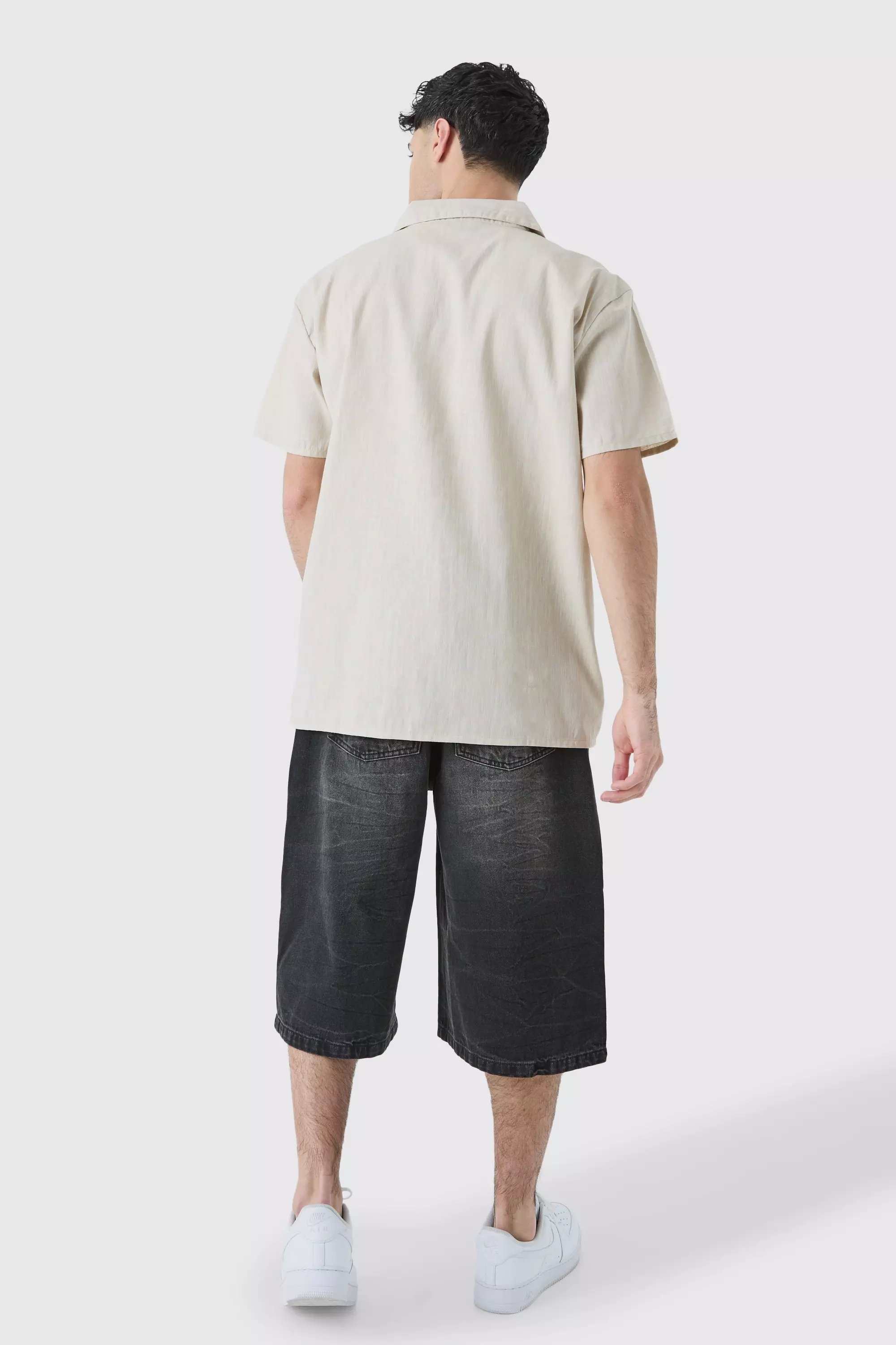 Natural Oversized Linen Look Leaf Embroidered Shirt alternative image