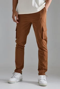 Chocolate Brown Elastic Lightweight Stretch Skinny Cargo Trouser