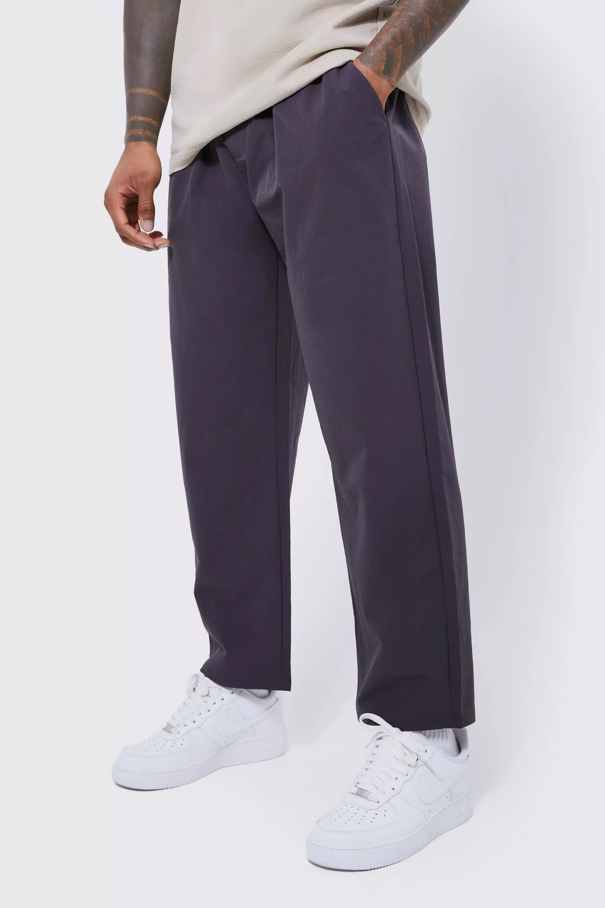 Elasticated Waist Technical Stretch Relaxed Cropped Pants Charcoal