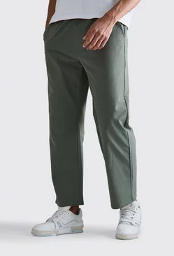 Khaki Elastic Lightweight Stretch Relaxed Cropped Trouser