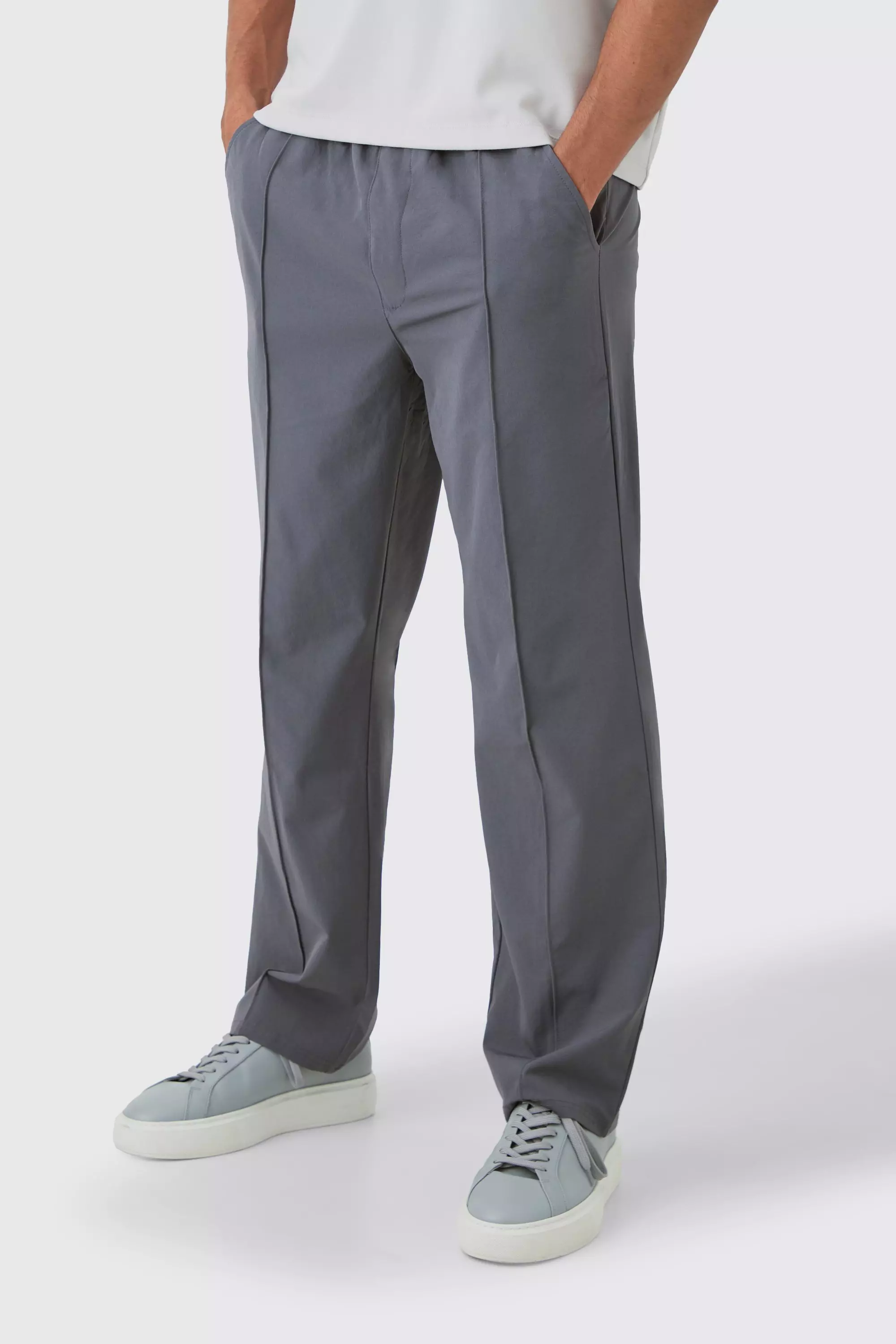 Charcoal Grey Elasticated Technical Stretch Relaxed Pintuck Pants