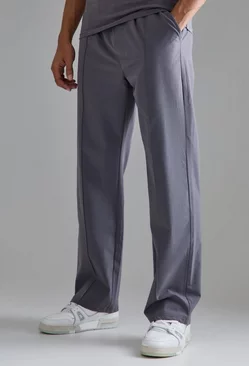 Charcoal Grey Elastic Lightweight Stretch Relaxed Pintuck Trouser