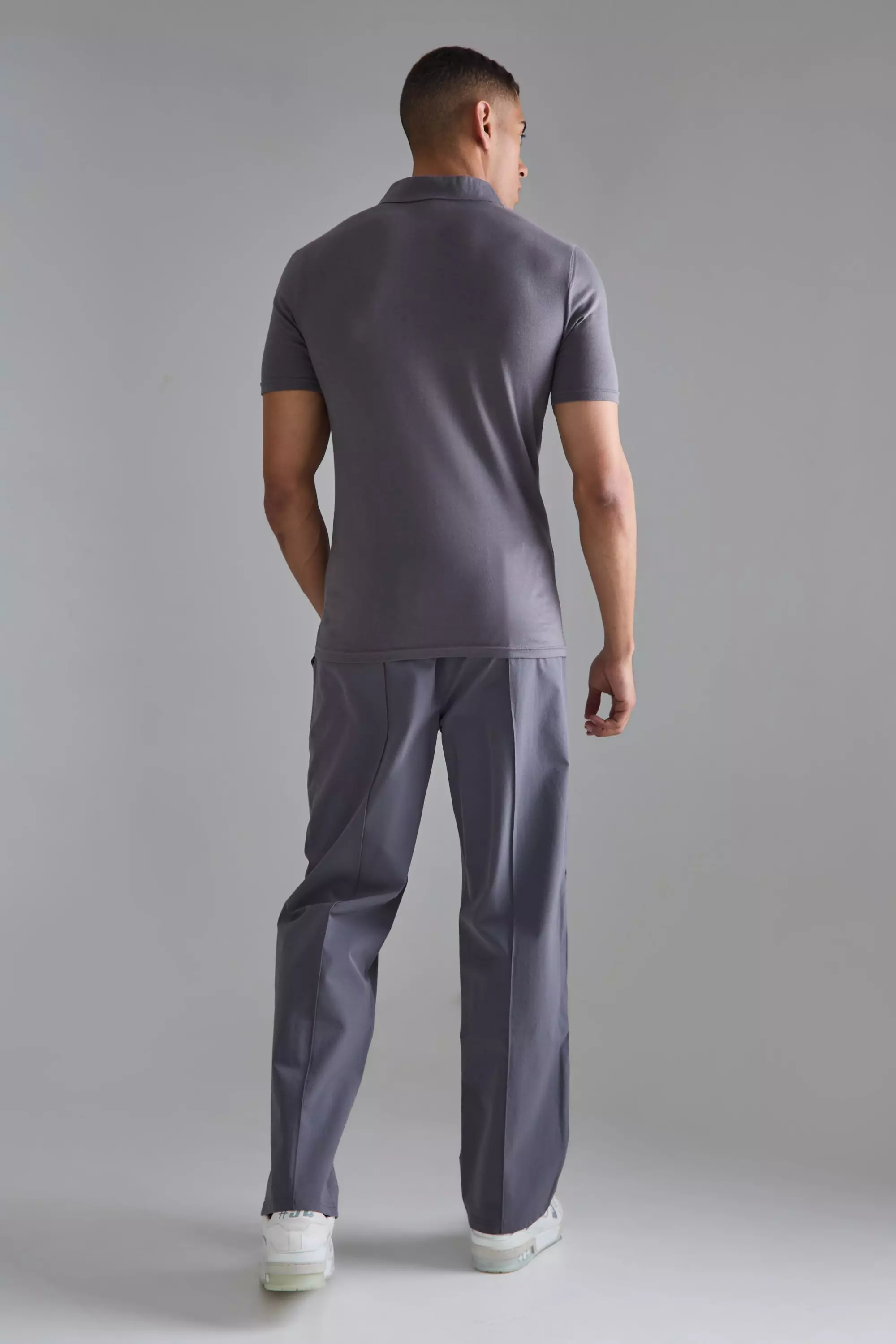 Charcoal Lichte Elastische Baggy Stretch Broek Met Biezen alternatieve afbeelding