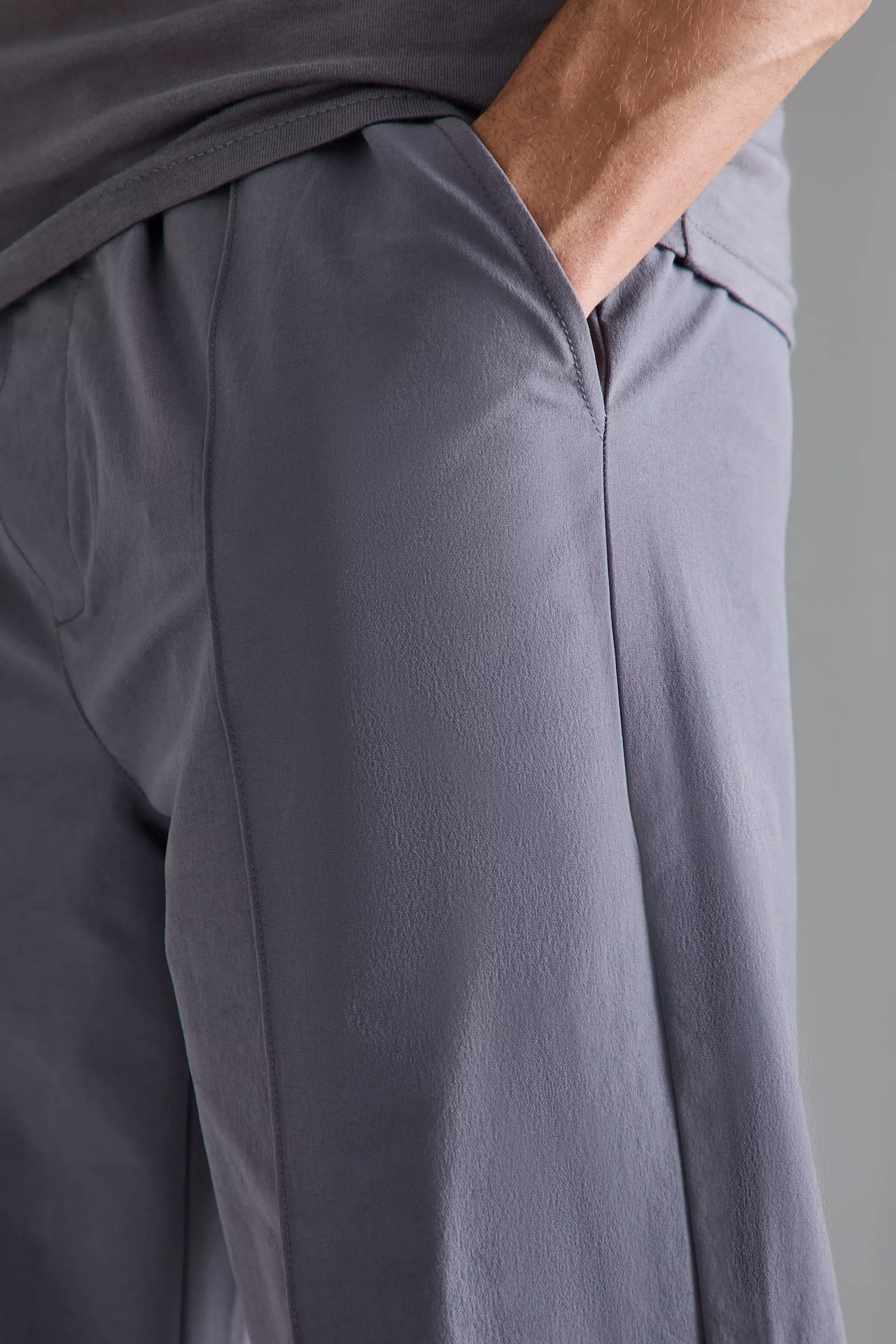 Charcoal Lichte Elastische Baggy Stretch Broek Met Biezen alternatieve afbeelding