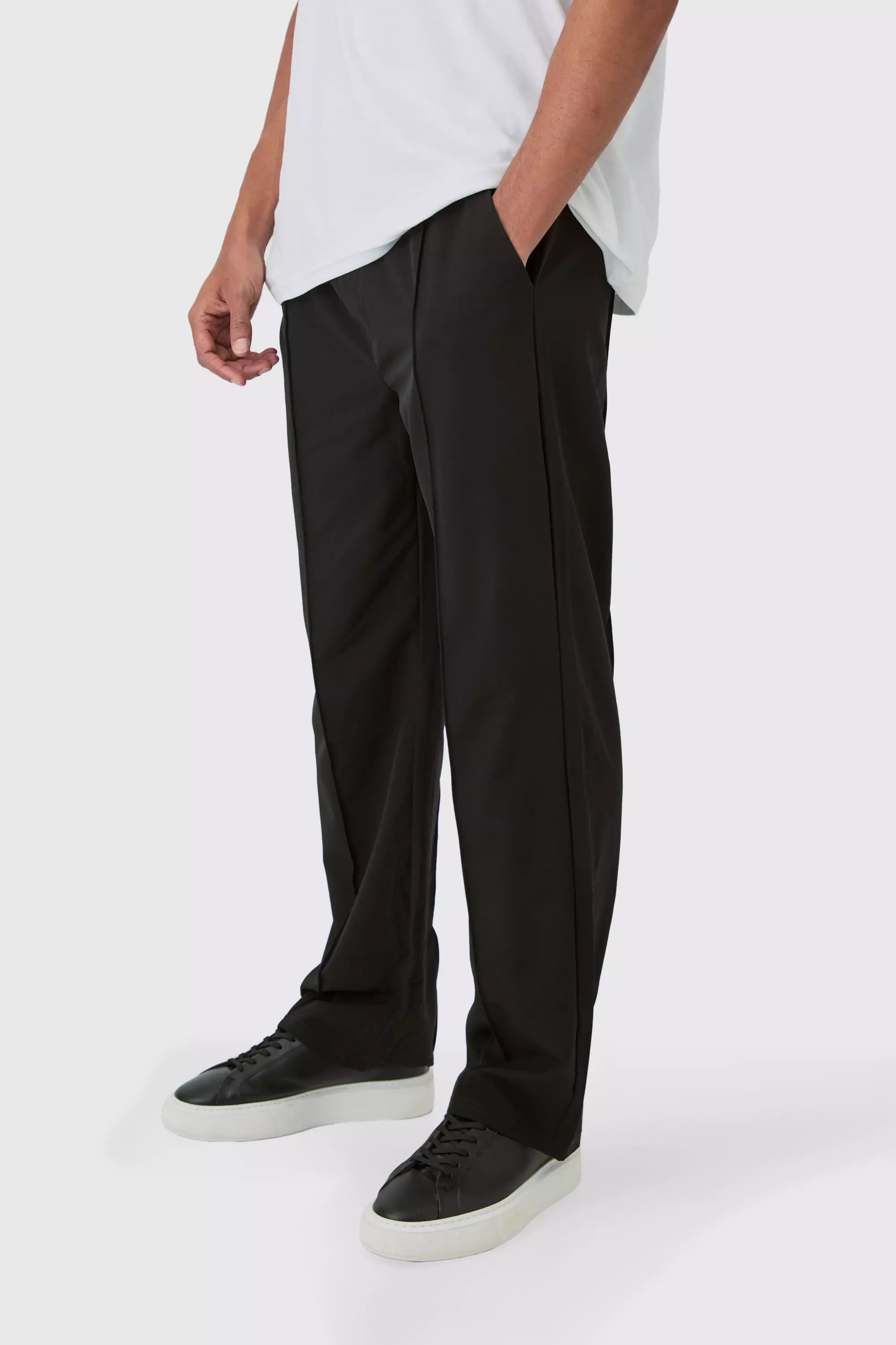 Black Elasticated Technical Stretch Relaxed Pintuck Pants