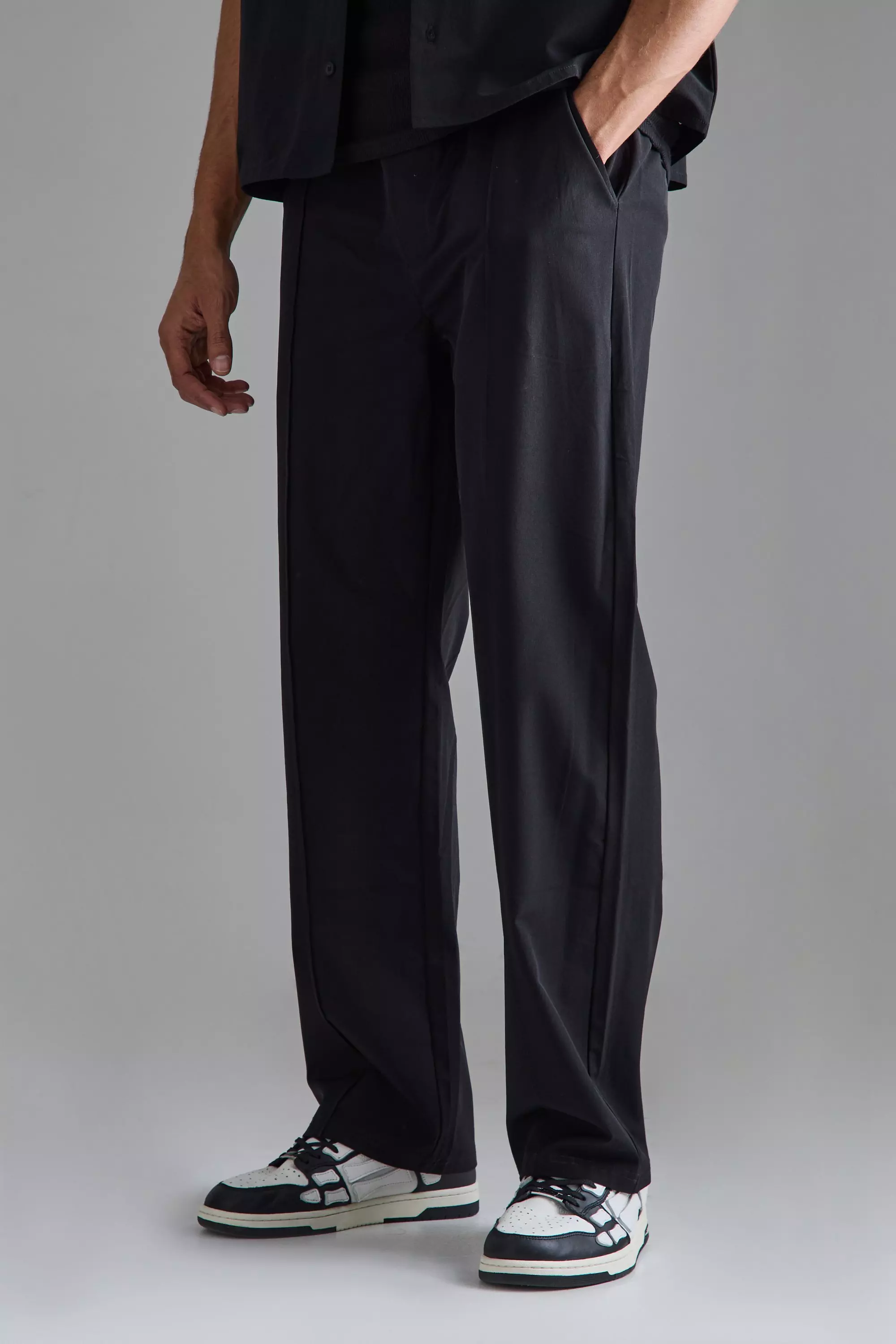 Elastic Lightweight Stretch Relaxed Pintuck Trouser Black