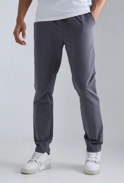 Charcoal Grey Elastic Waist Lightweight Stretch Slim Trouser