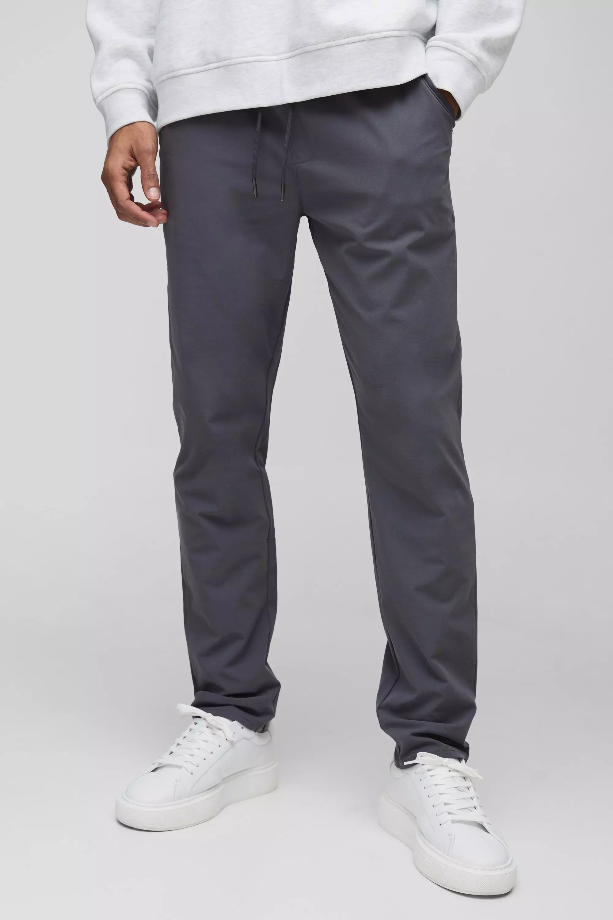 Charcoal Dunne Stretch Slim Fit Broek Met Elastische Taille alternatieve afbeelding