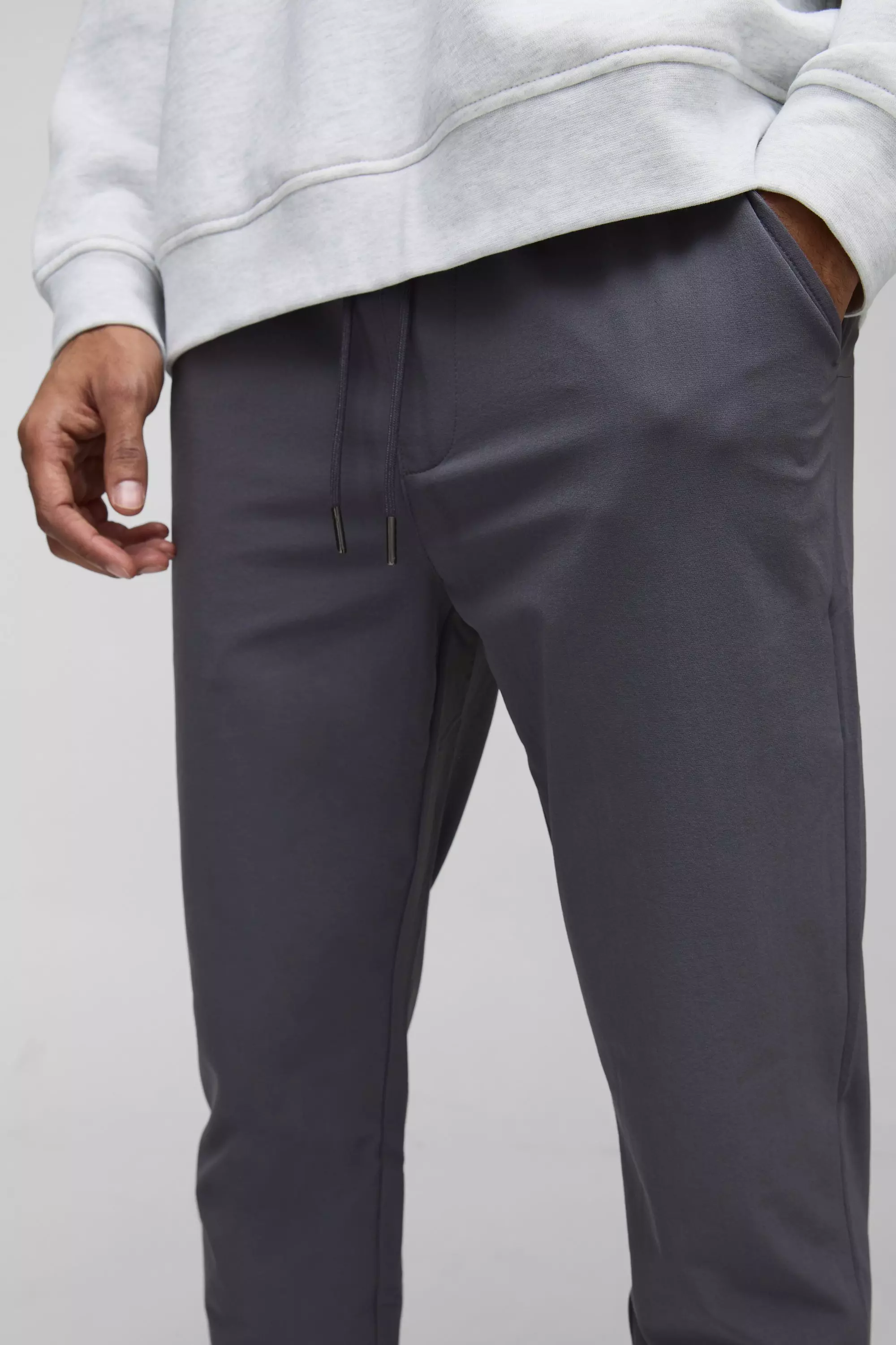 Charcoal Dunne Stretch Slim Fit Broek Met Elastische Taille alternatieve afbeelding