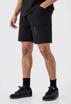 Black Elastic Relaxed Lightweight Stretch Cargo With Zip