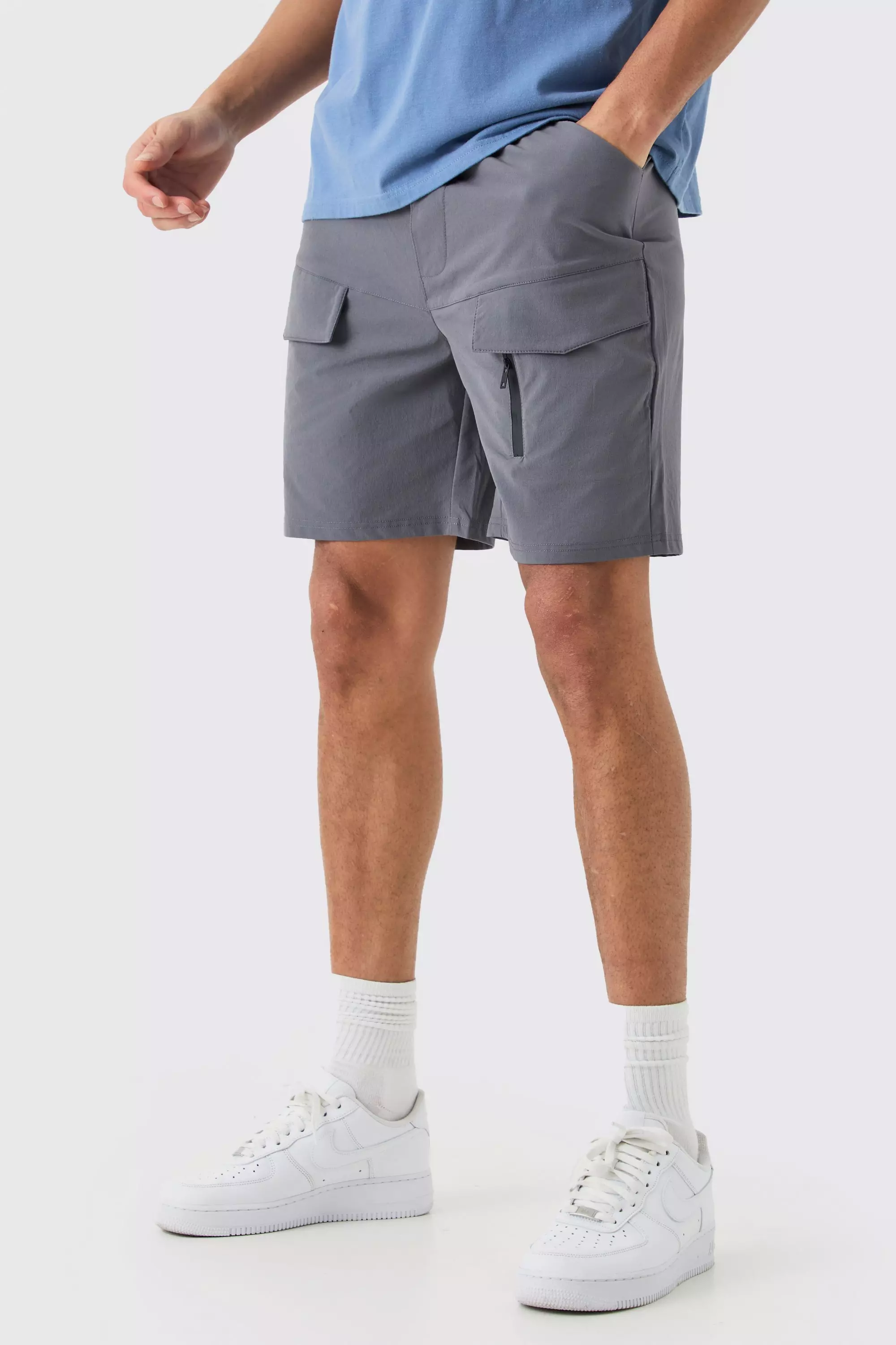 Elastic Relaxed Lightweight Stretch Cargo With Zip Charcoal