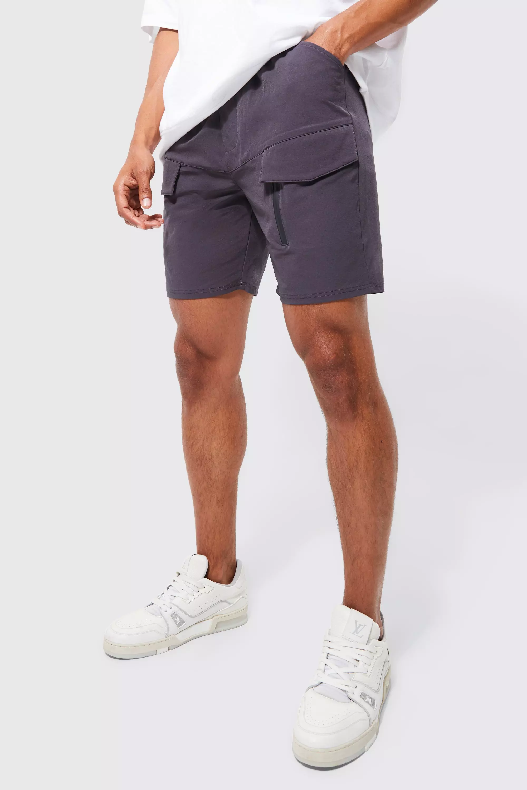 Elasticated Waist Relaxed Technical Stretch Cargo With Zip Charcoal