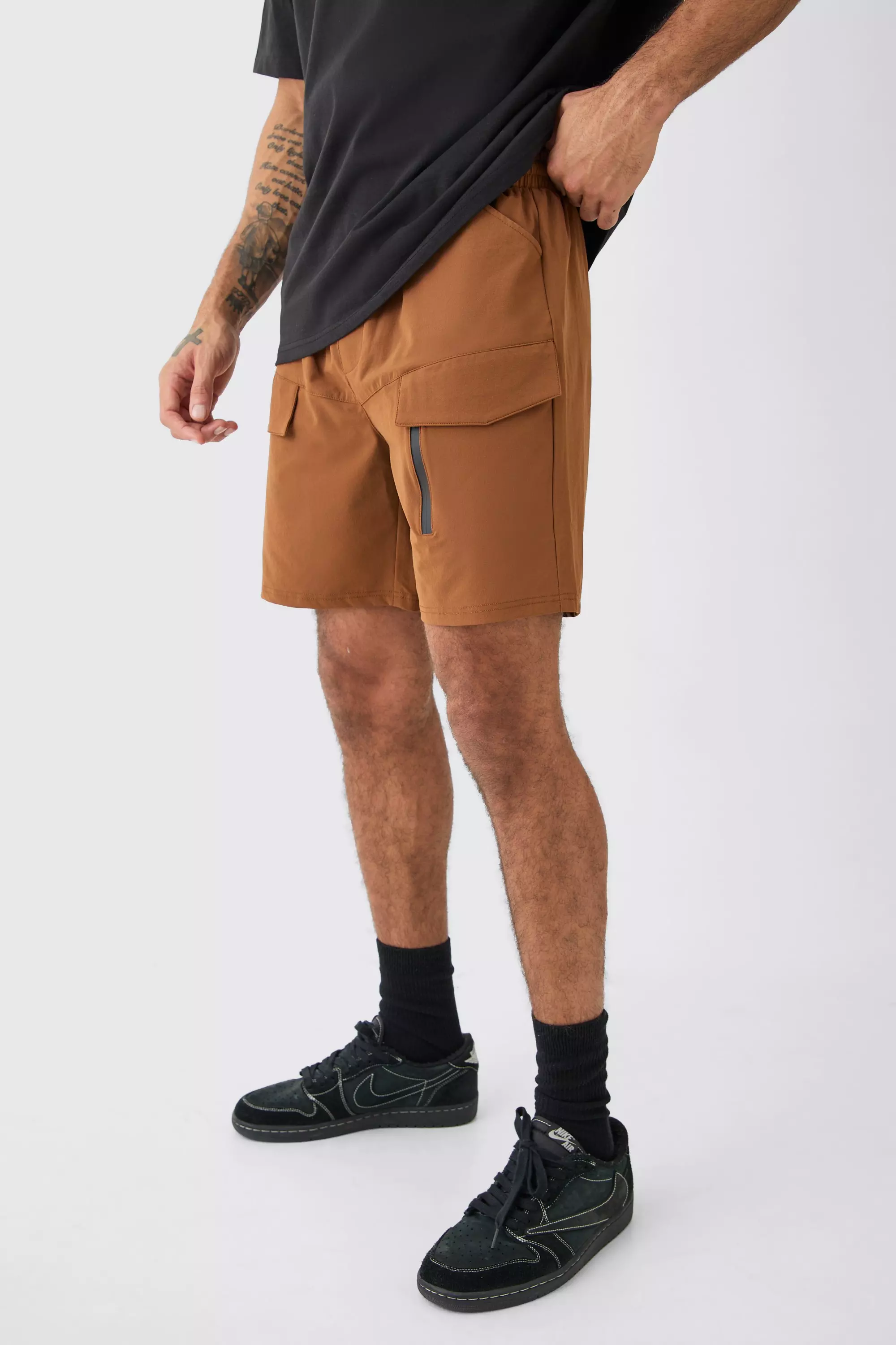 Elastic Relaxed Lightweight Stretch Cargo With Zip Chocolate