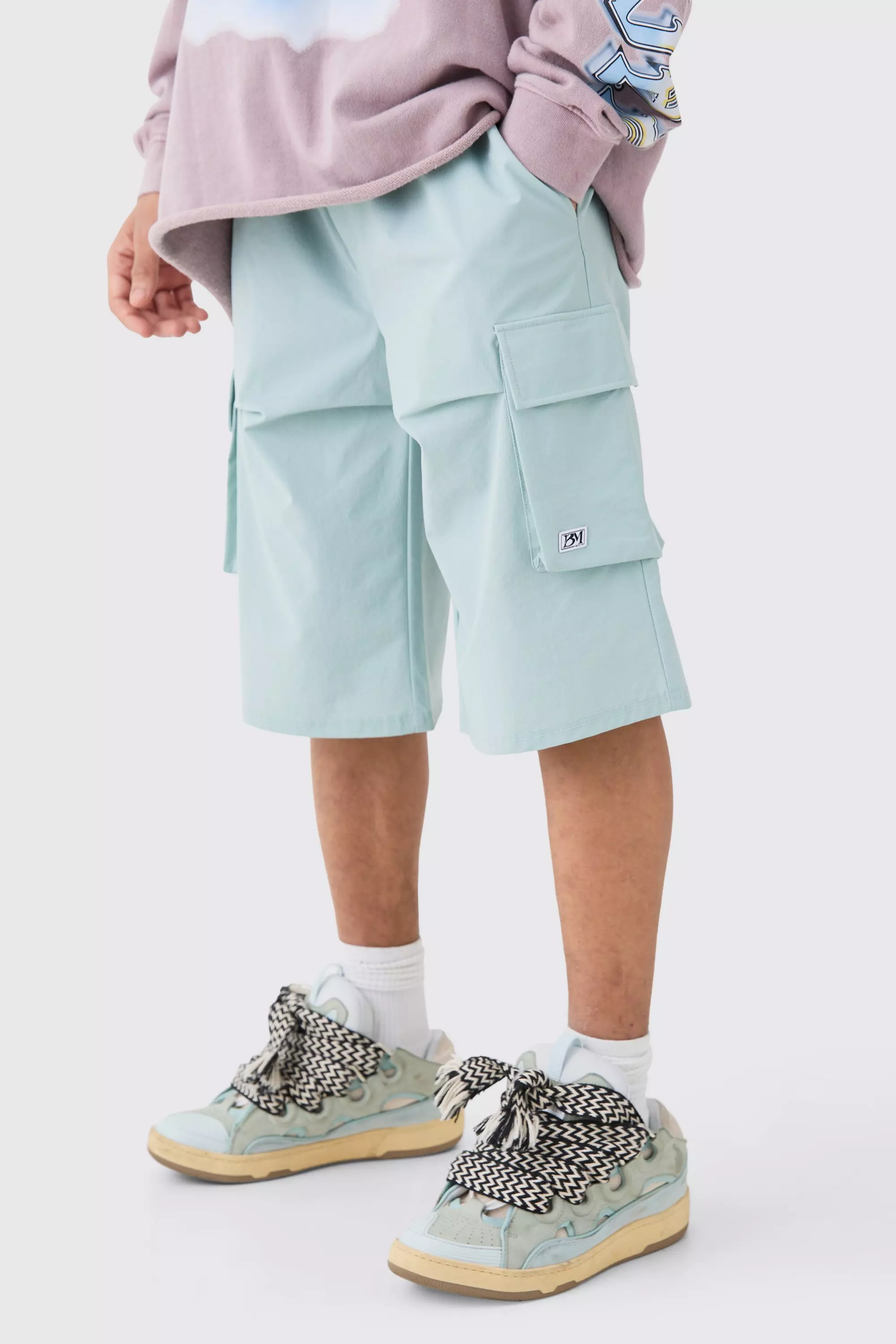 Elasticated Relaxed Technical Stretch Short With Branding Sky blue