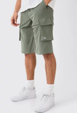 Khaki Elastic Relaxed Lightweight Stretch Short With Branding