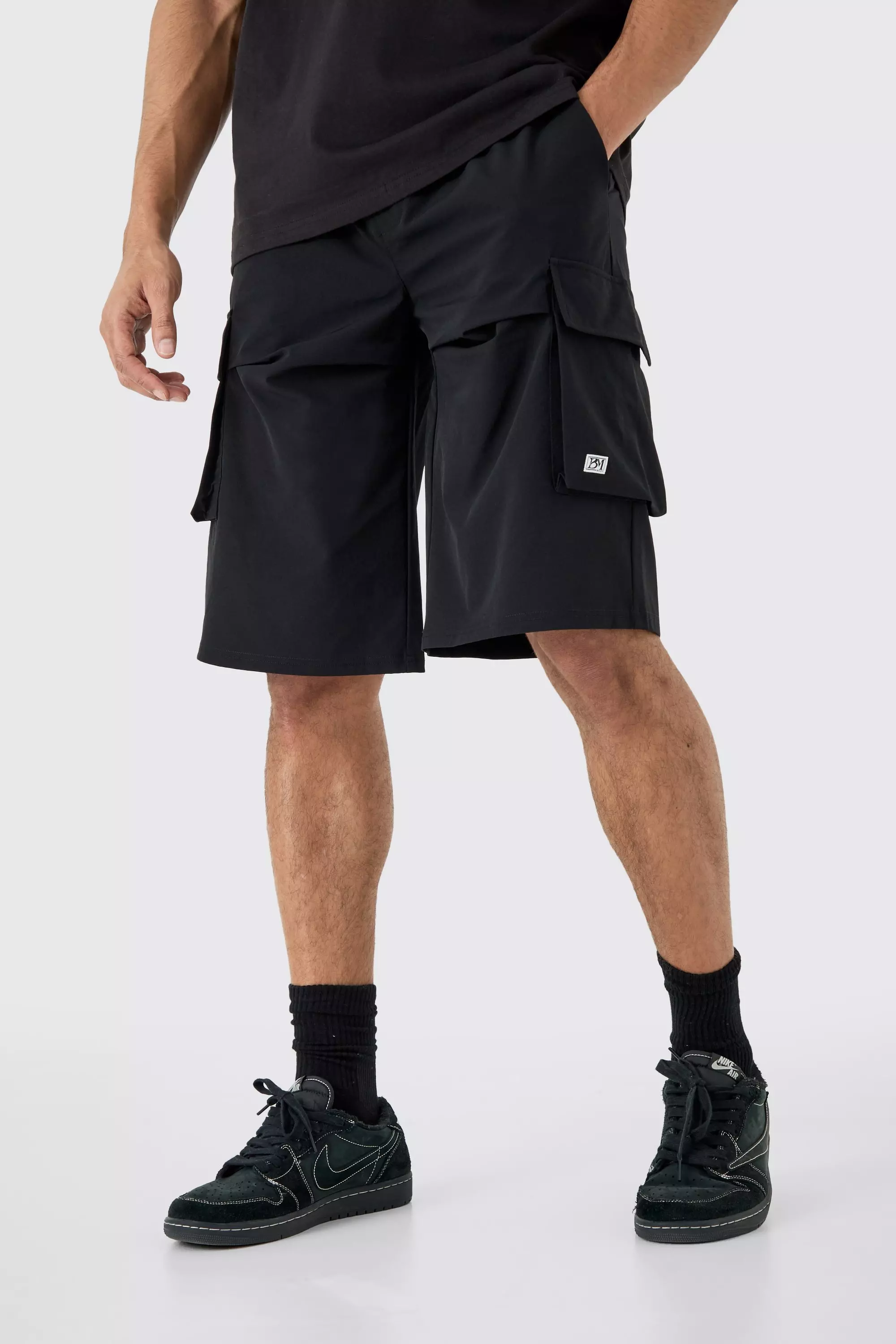 Elastic Relaxed Lightweight Stretch Short With Branding Black