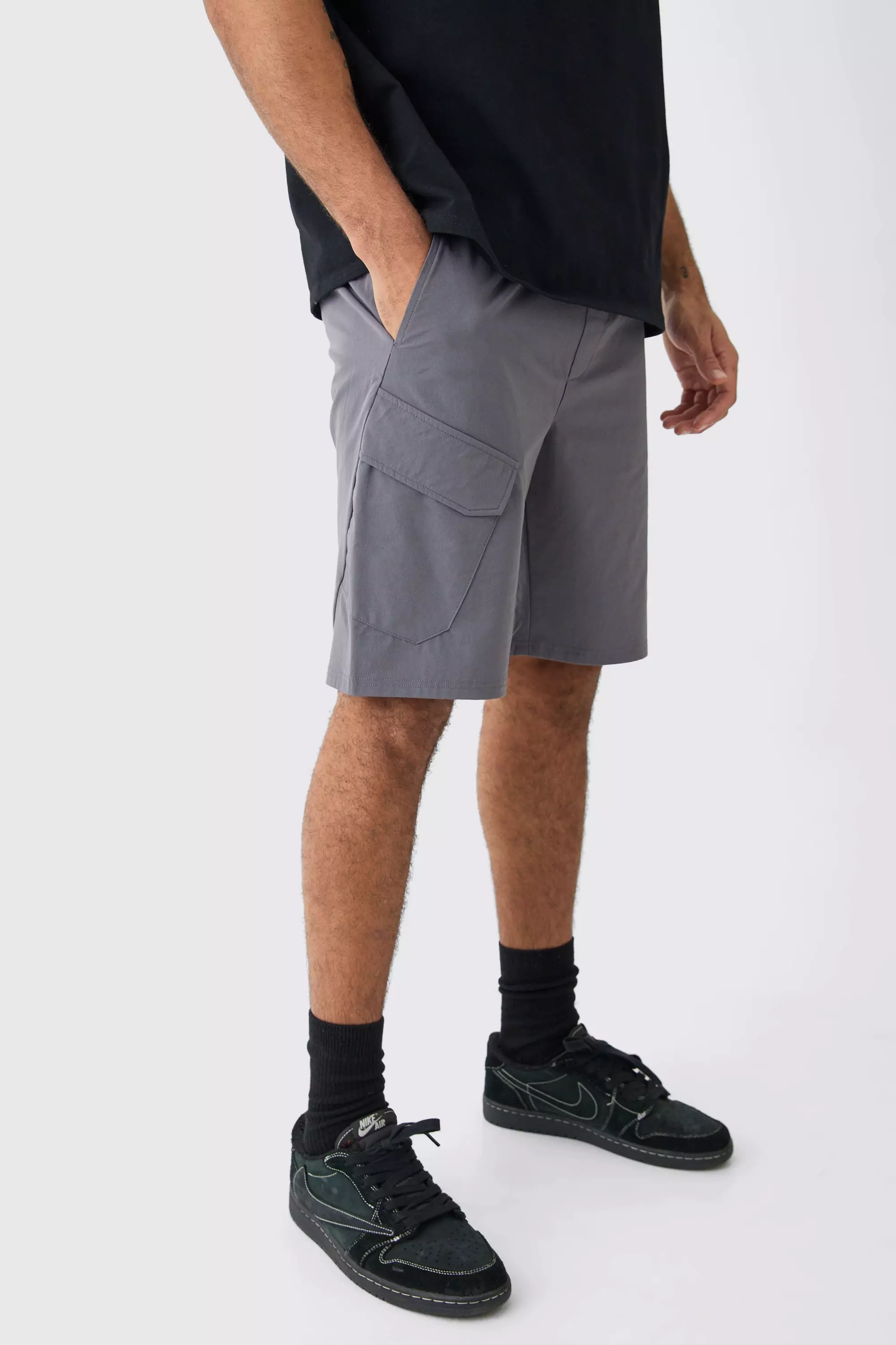 Elasticated Waist Technical Stretch Cargo Short Charcoal