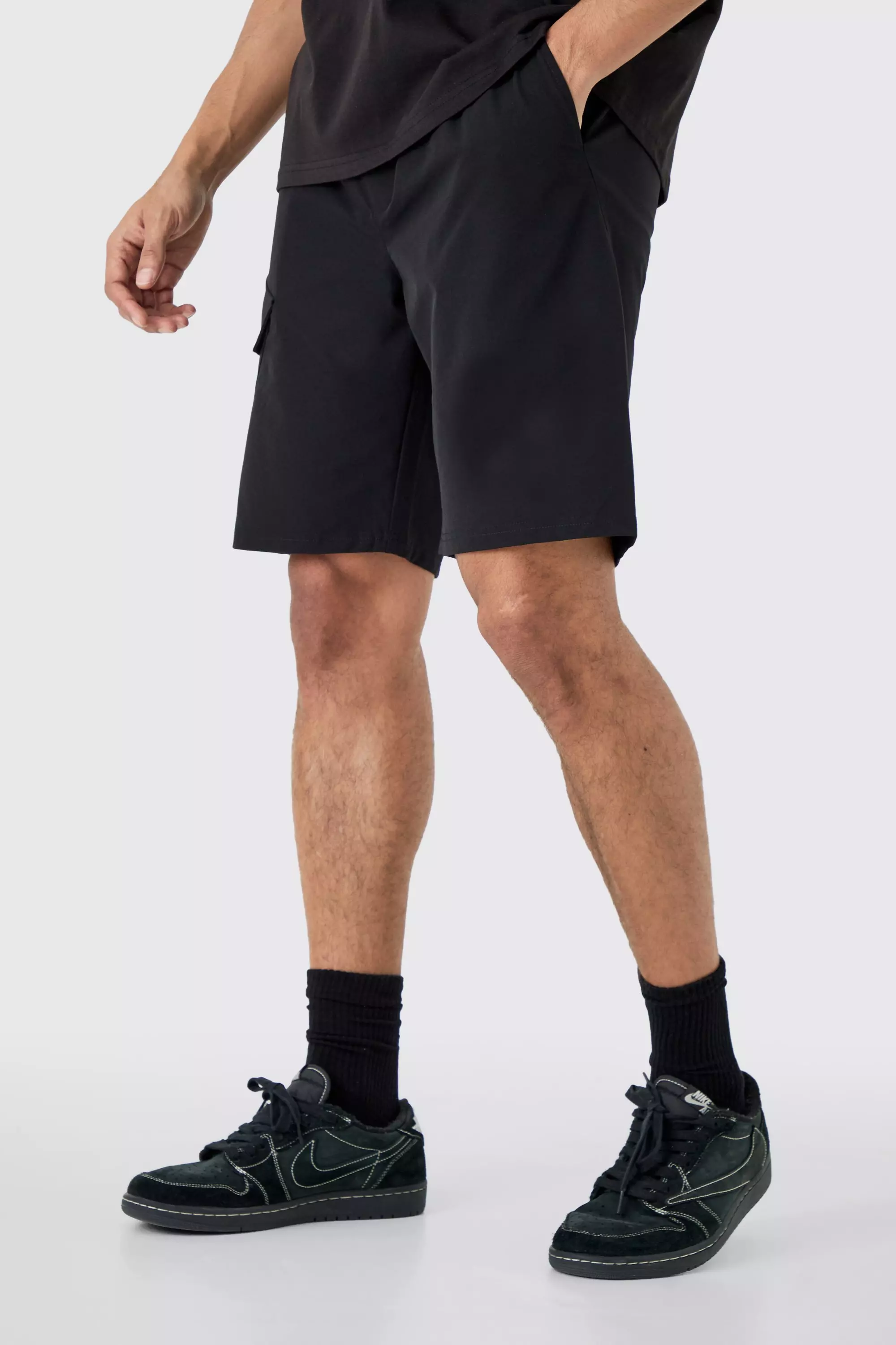 Black Elastische Comfortabele Dunne Stretch Shorts alternatieve afbeelding