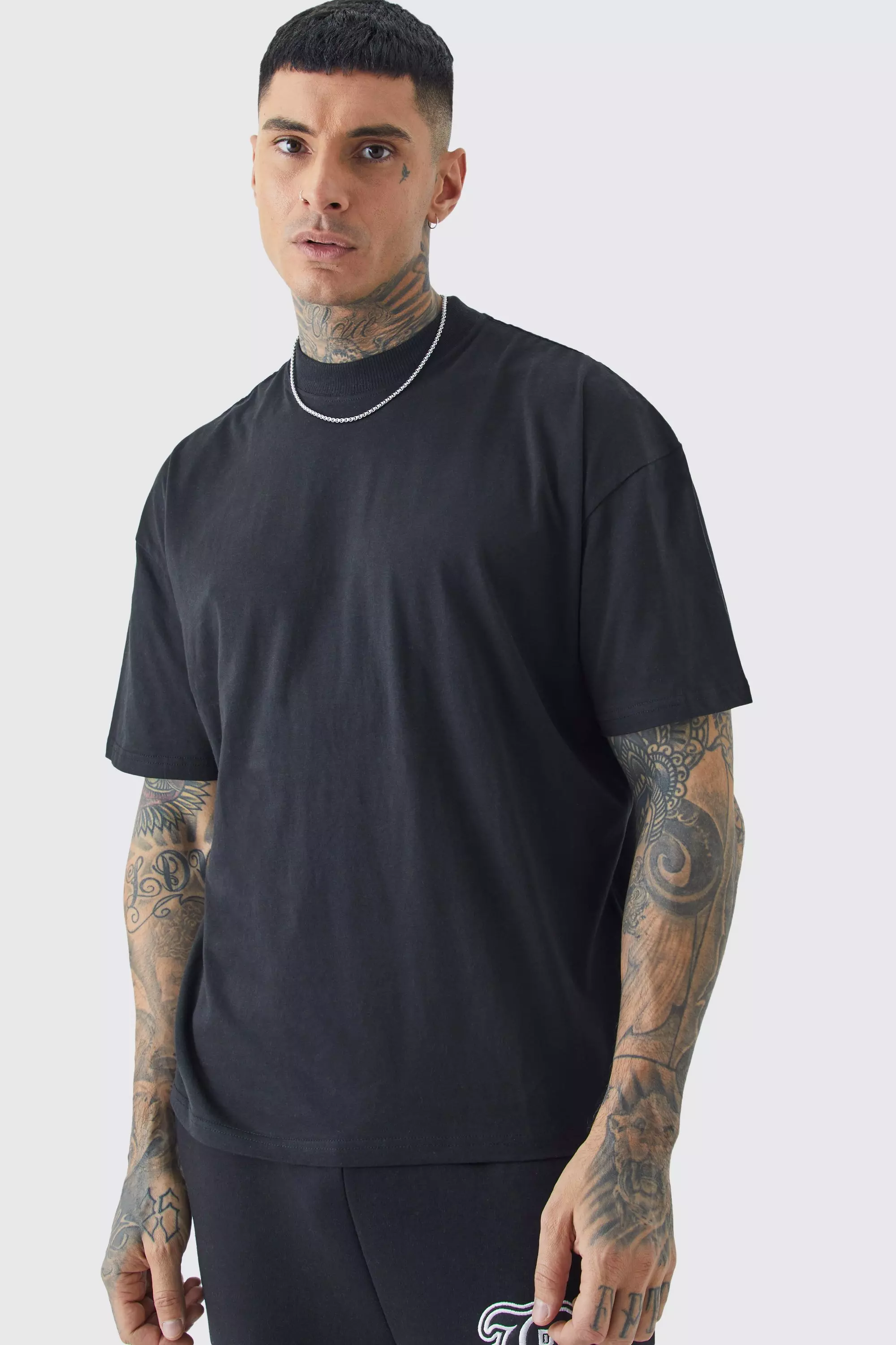 Tall Oversized Fit Extended Neck T-shirt Black