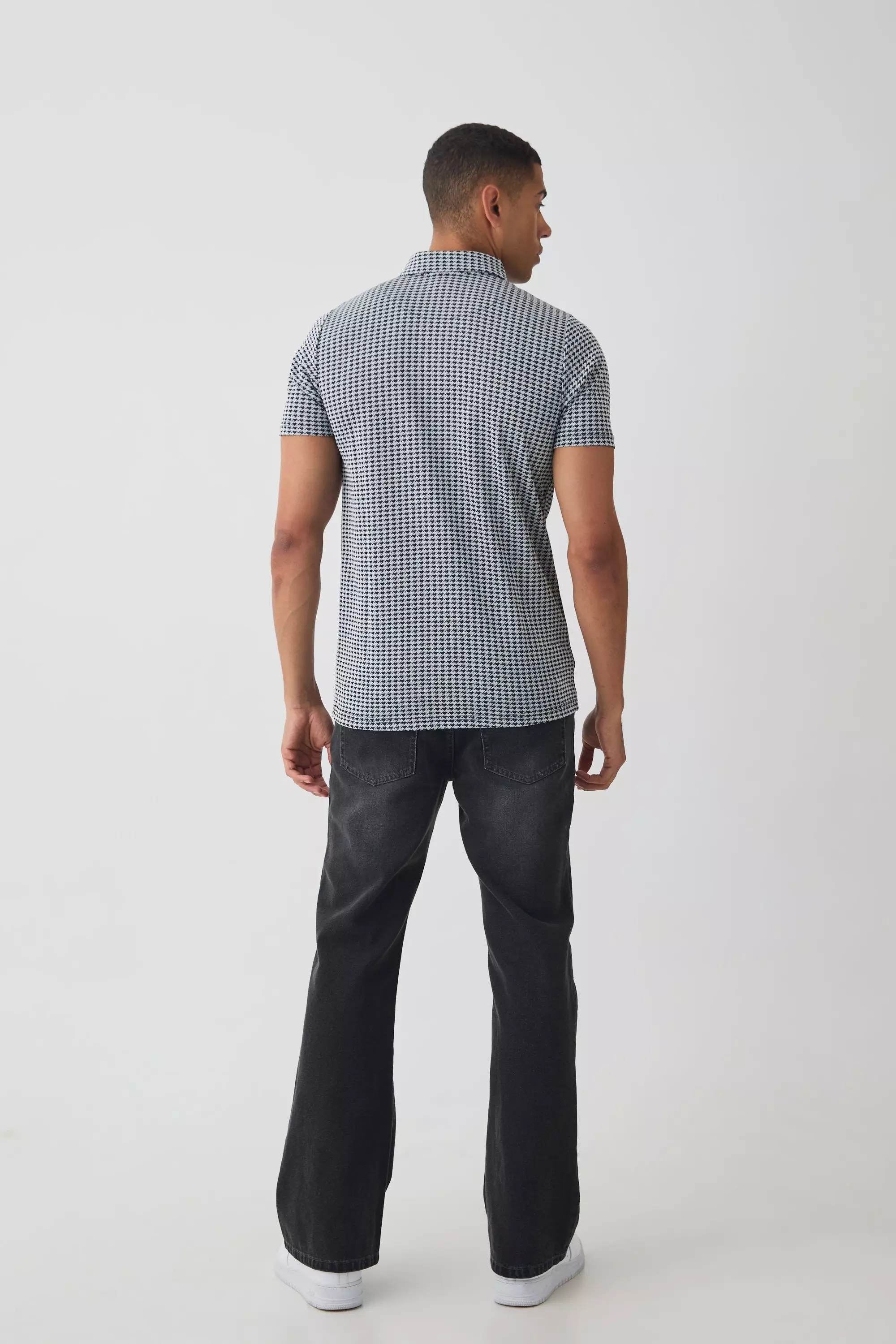 Black Slim Fit Houndstooth 1/4 Zip Polo alternative image