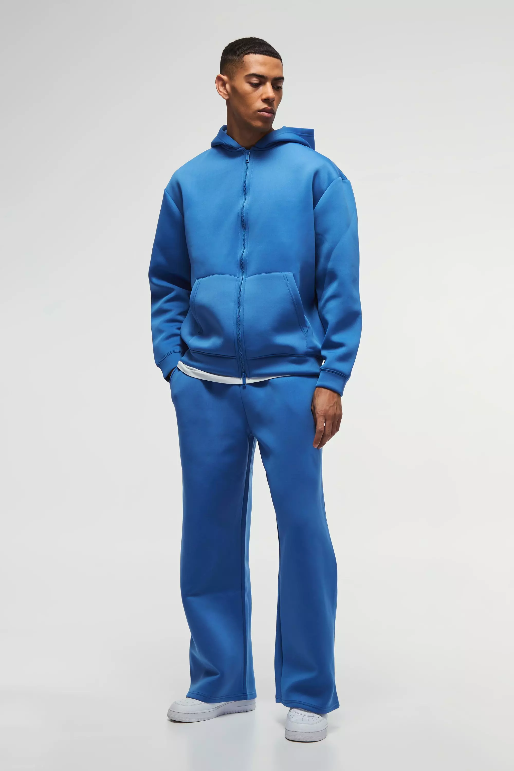 Oversized Bonded Scuba Double Ended Zip Hoodie Tracksuit Cobalt