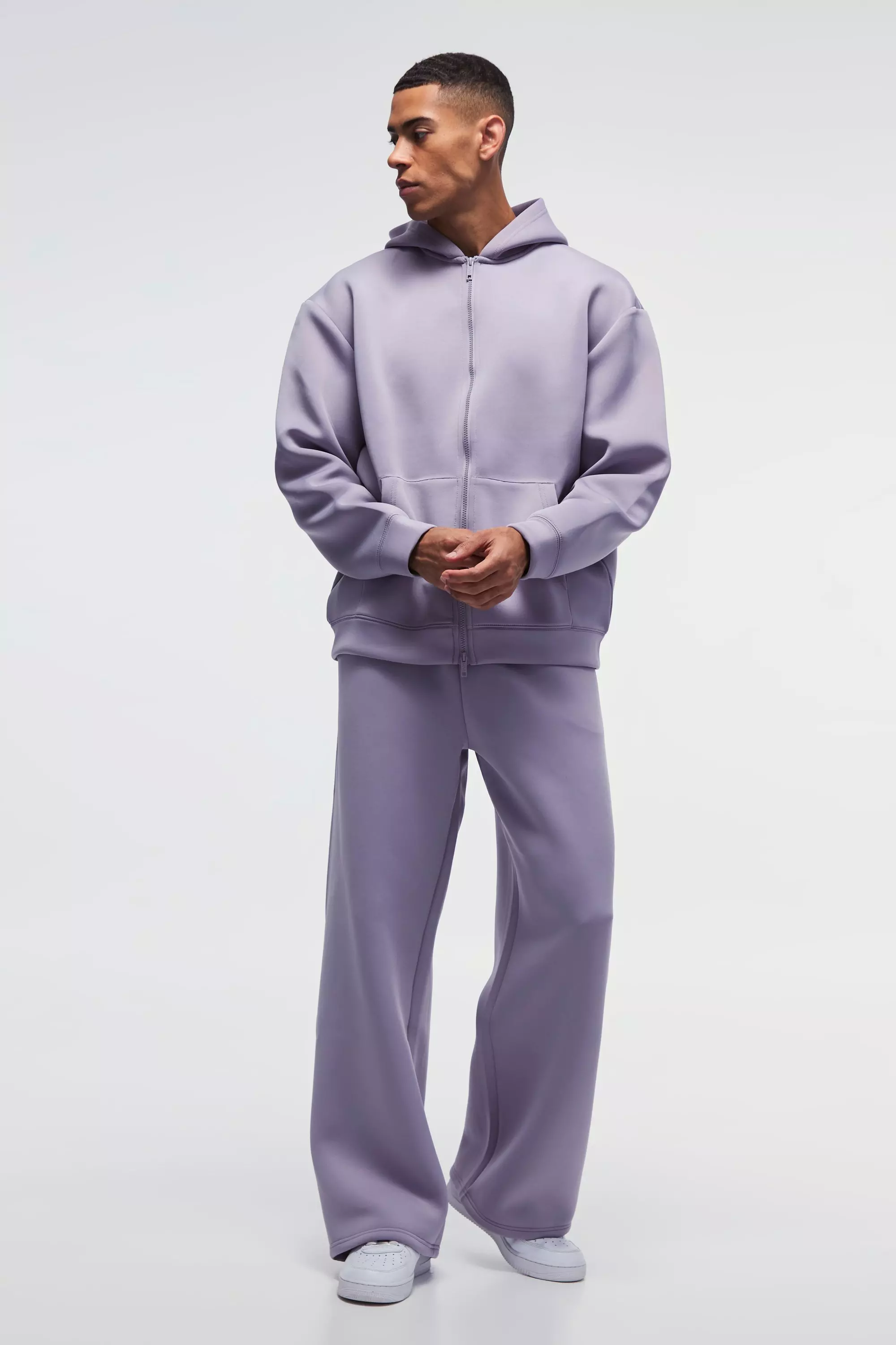 Oversized Bonded Scuba Double Ended Zip Hoodie Tracksuit Lilac