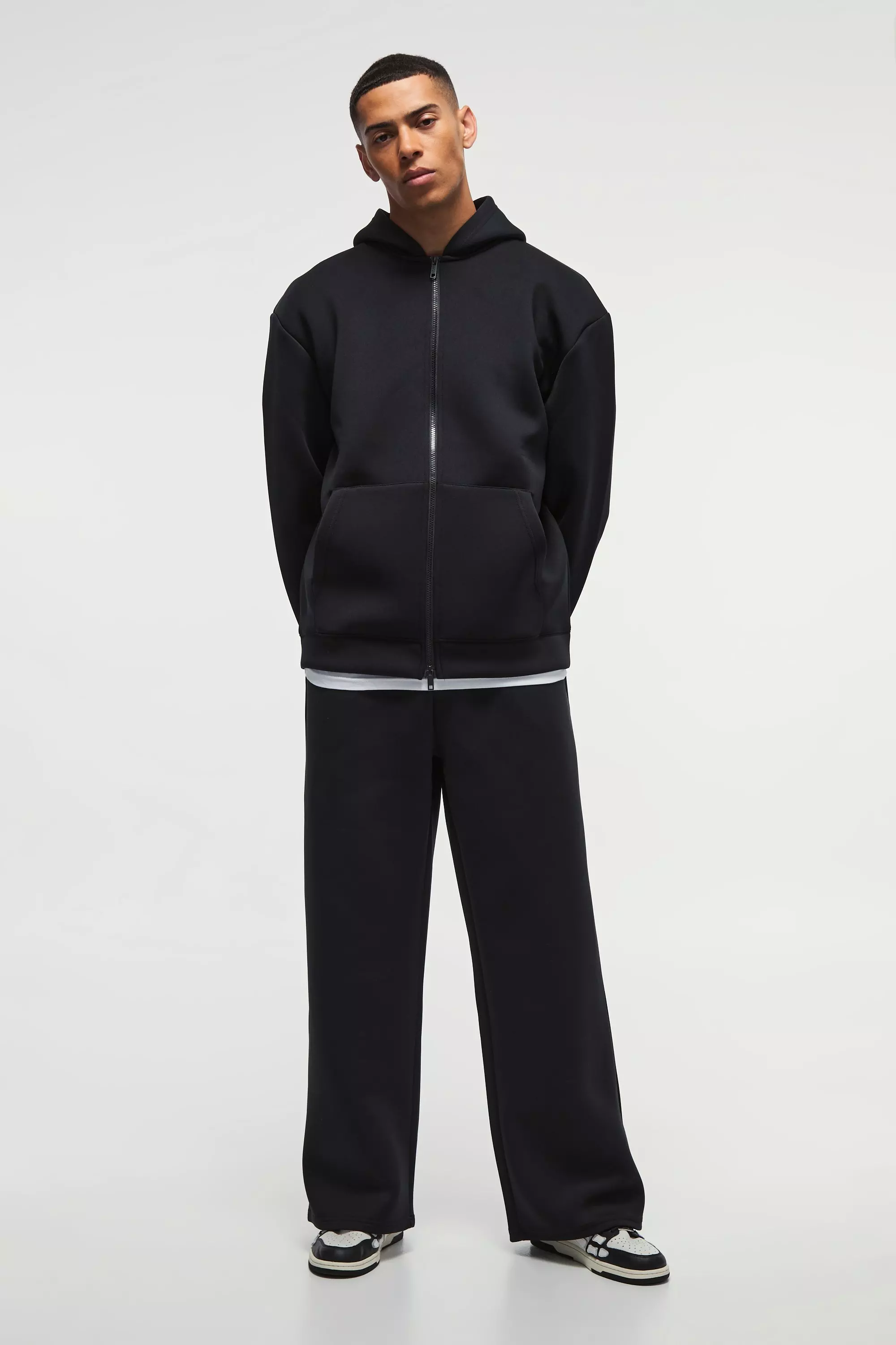 Oversized Bonded Scuba Double Ended Zip Hoodie Tracksuit boohooMAN