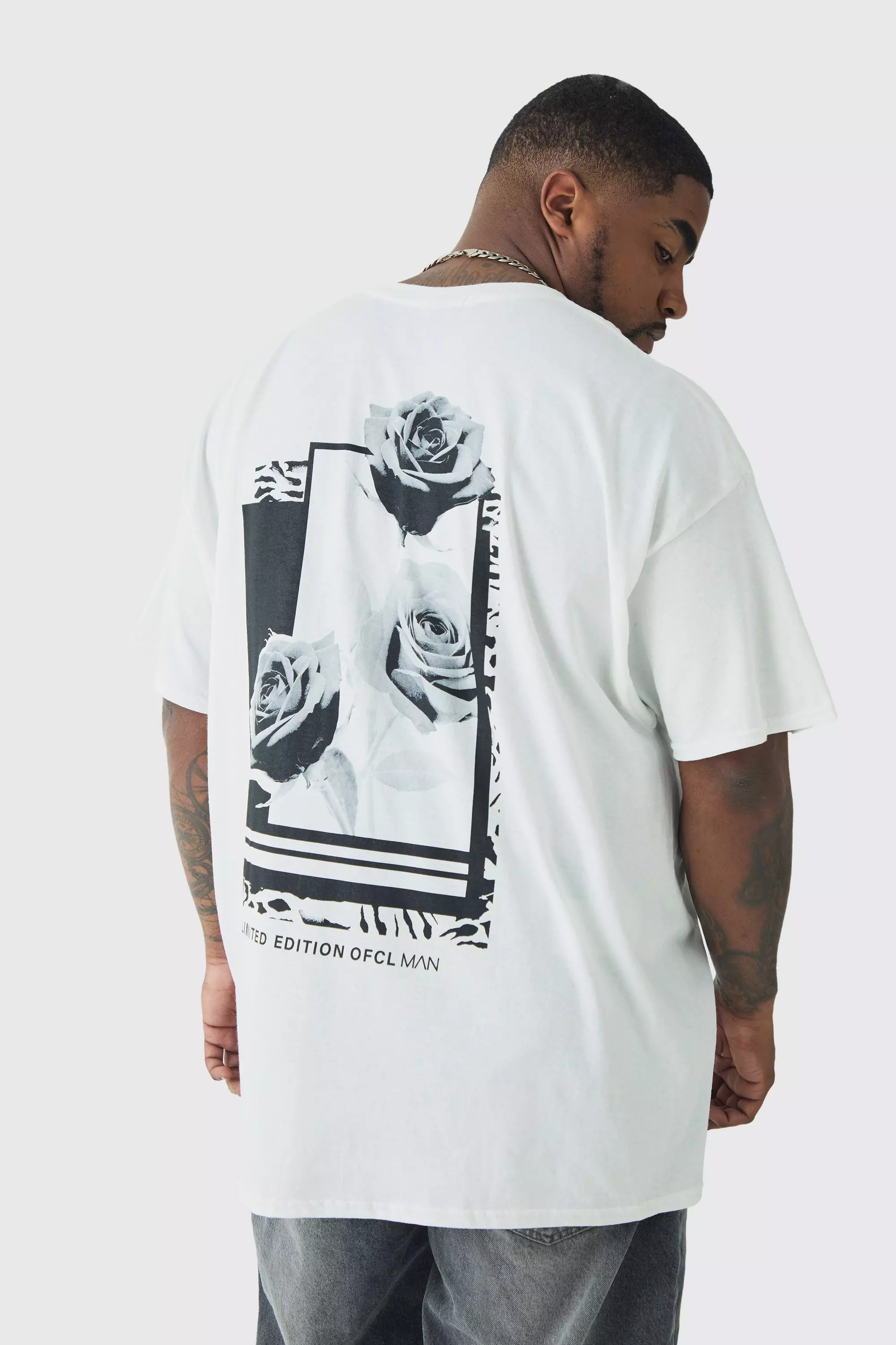 White Plus Rose Back Print T-shirt