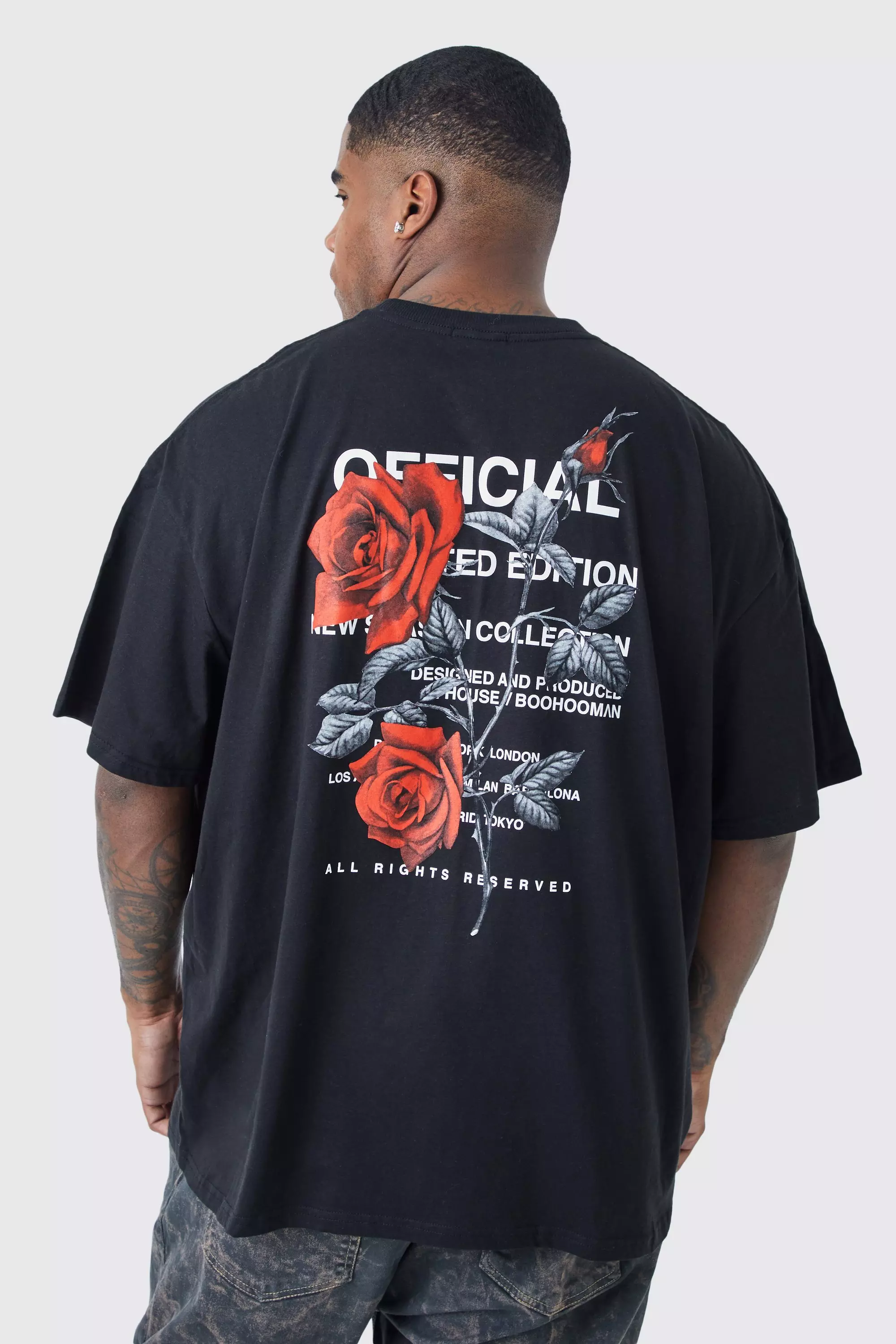 Plus Oversized Floral Back Graphic T-shirt Black