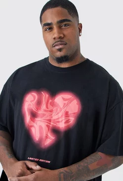 Plus Oversized Marble Heart Graphic T-shirt Black