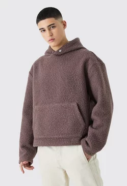 Brown Oversized Boxy Boucle Borg Hoodie