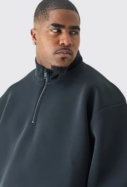 Black Plus Oversized Boxy Quarter Zip Bonded Scuba Sweater